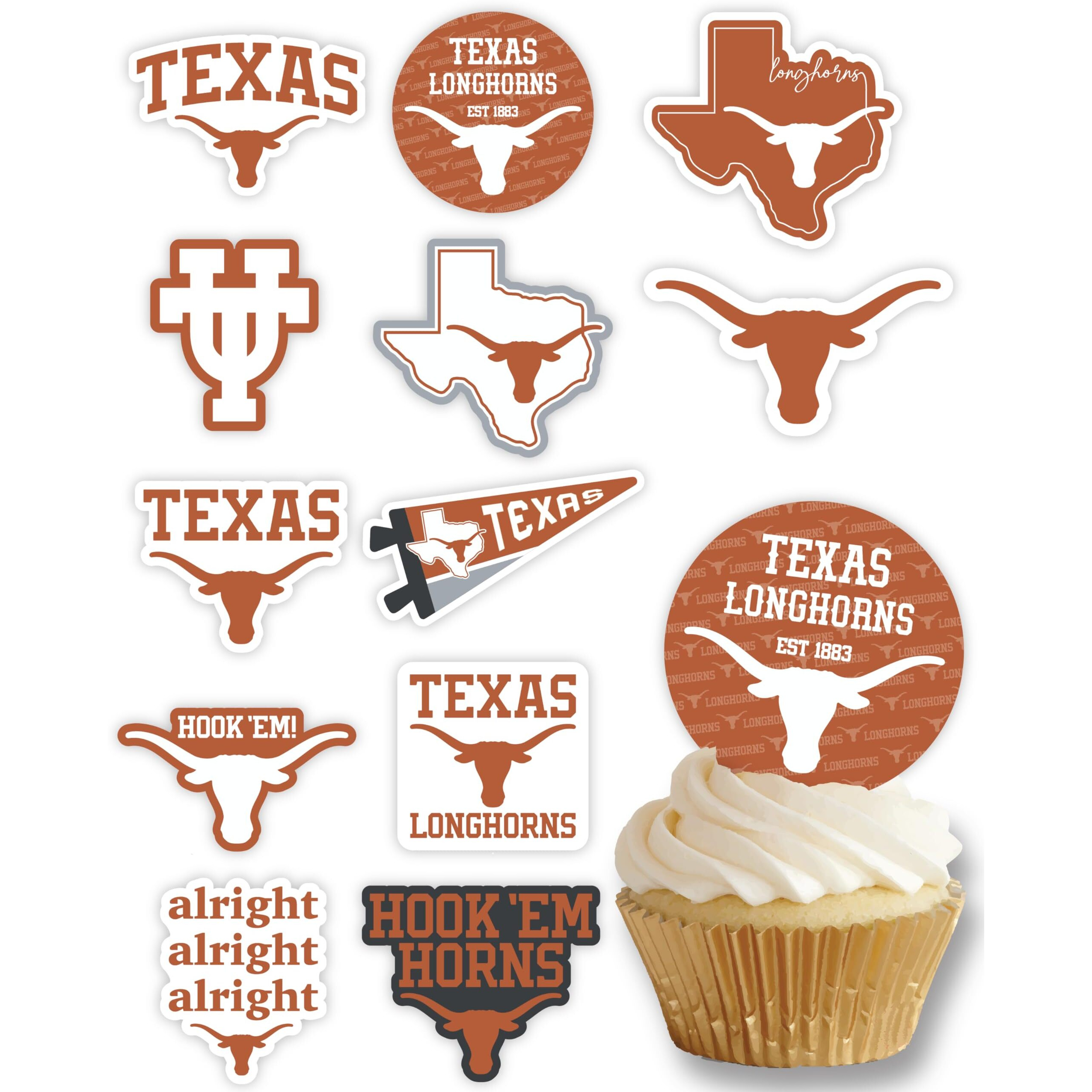 Texas Longhorns Cupcake Toppers (24 Pcs) University Of Texas Longhorns Party Supplies For Ut Austin Football, Birthday Gift, Graduation Party Decorations (Texas Longhorns)