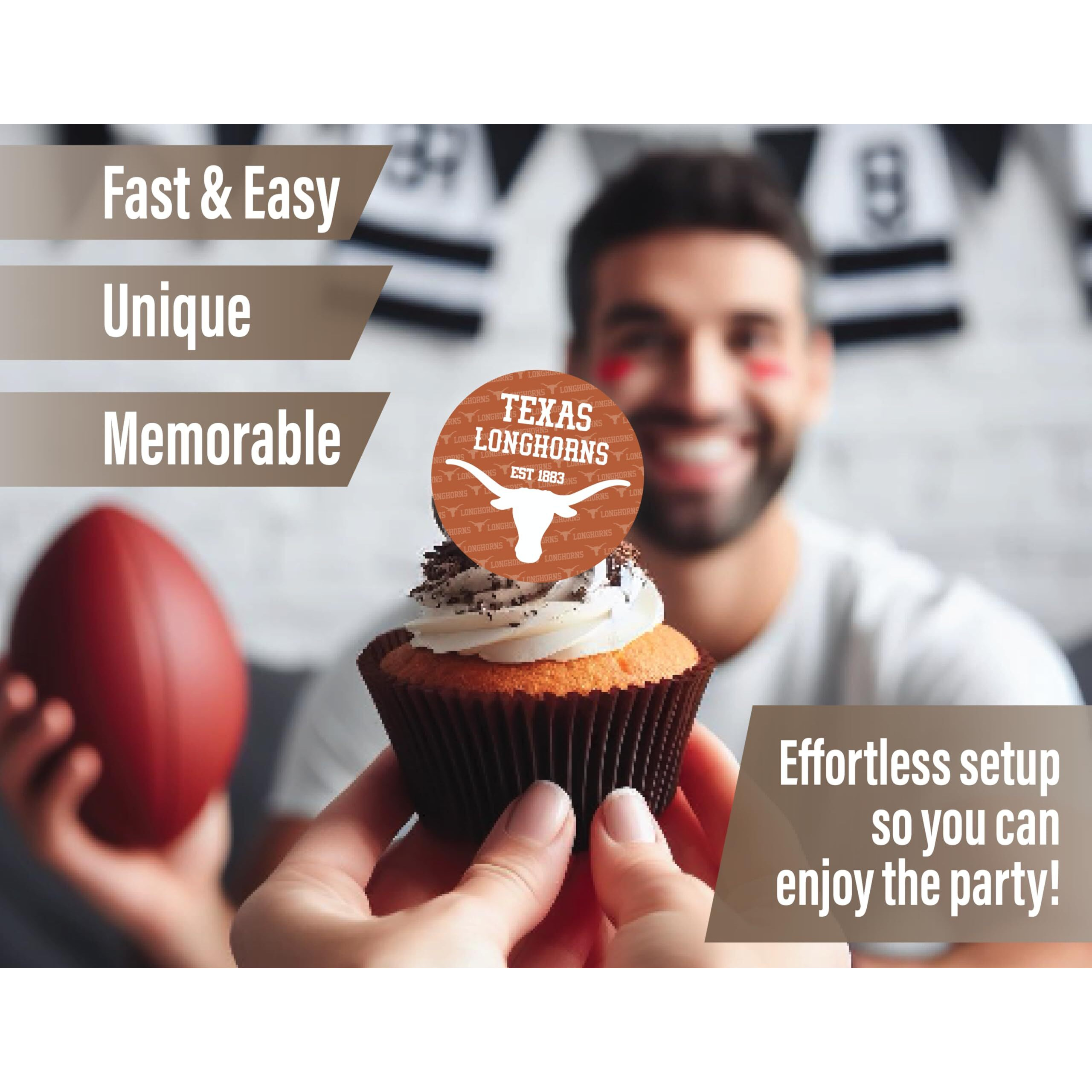 Texas Longhorns Cupcake Toppers (24 Pcs) University Of Texas Longhorns Party Supplies For Ut Austin Football, Birthday Gift, Graduation Party Decorations (Texas Longhorns)