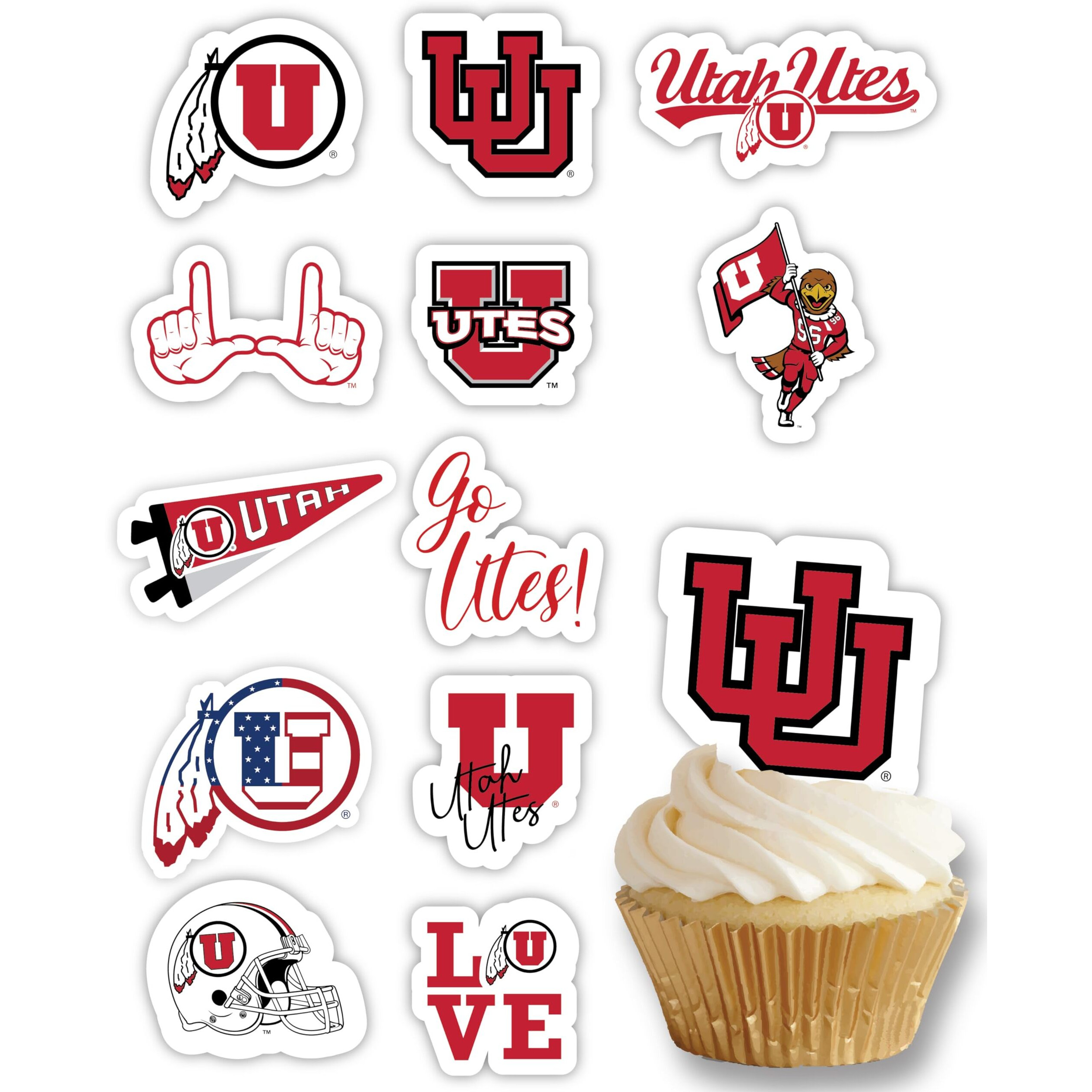 University Of Utah Utes Cupcake Toppers (24 Pcs) University Of Utah Party Supplies For Football Tailgating, Birthday Party, Utah Graduation Decorations (Utah Utes)