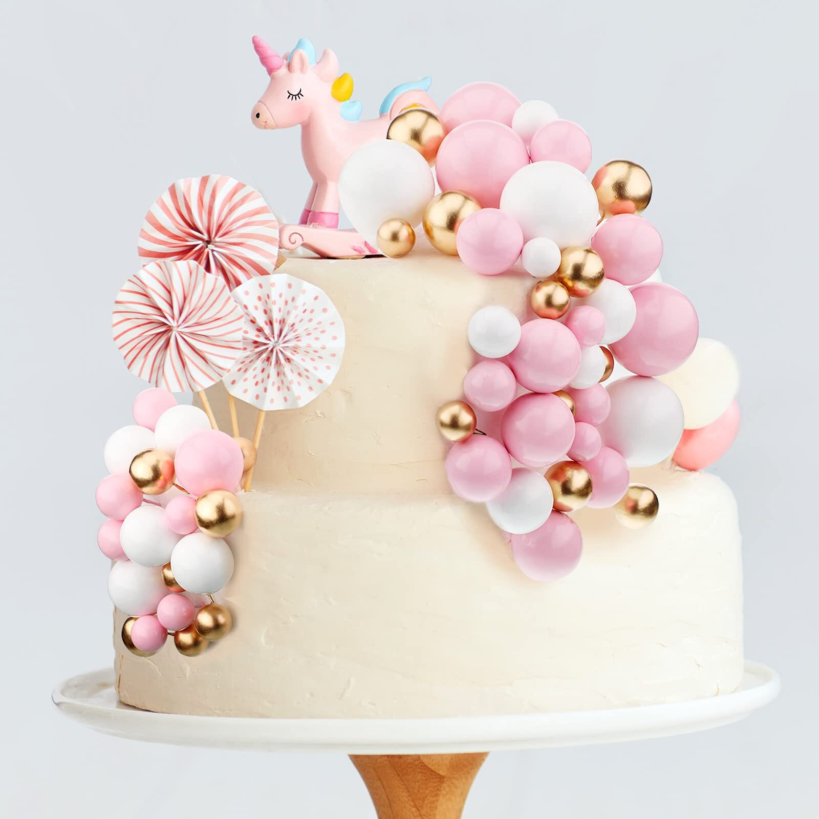 Tondiamo 108 Pcs Balls Cake Topper Balloons Cupcake Topper Diy Cake Insert Topper Foam Cake Balls Baking Decoration For Wedding Anniversary Birthday (Pink, White, Gold,Multi Sizes)