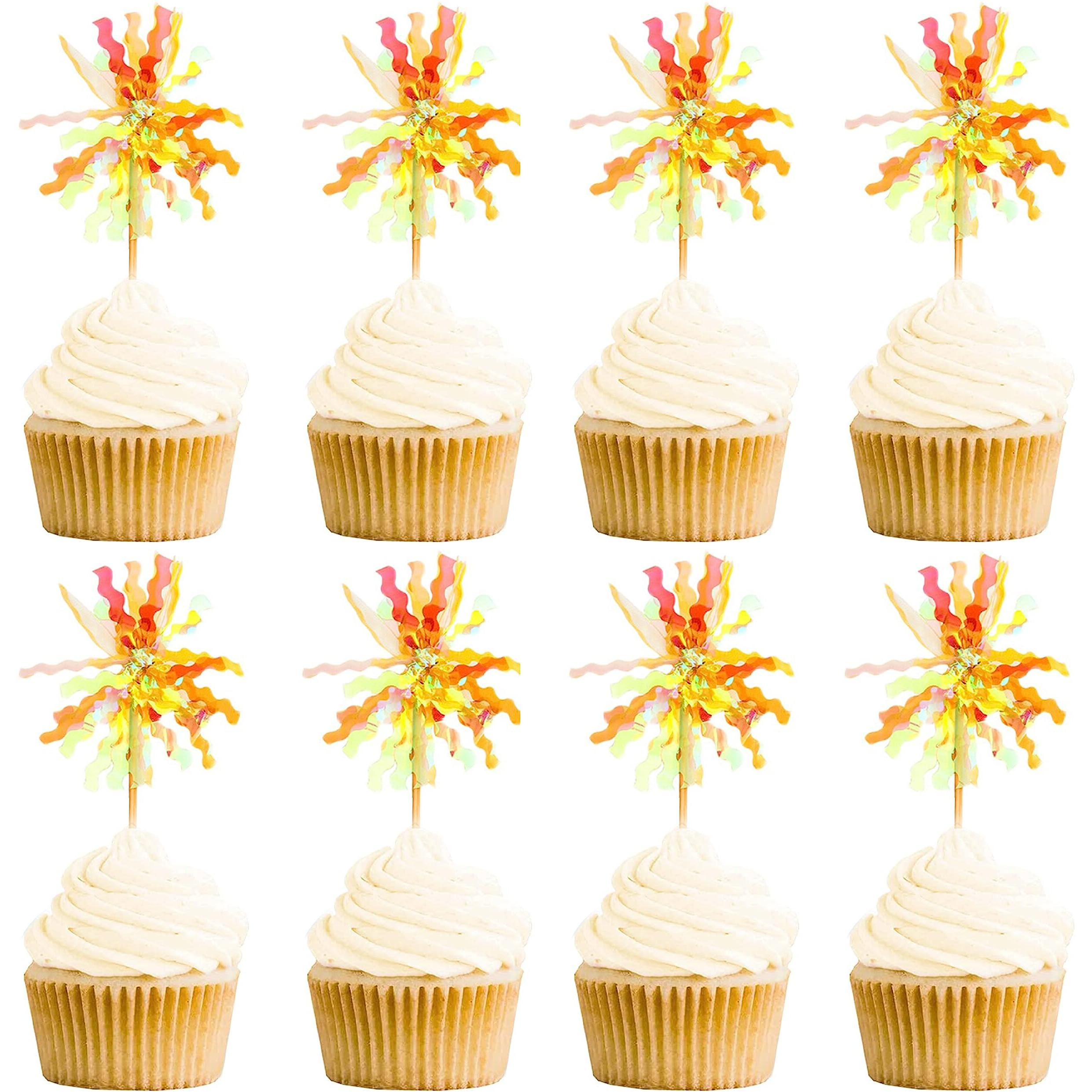30Pcs Cupcake Toppers, Takemay Sparkle Yellow Foil Firework Cake Toppers, Cupcake Picks For Party Birthday Wedding Ceremony