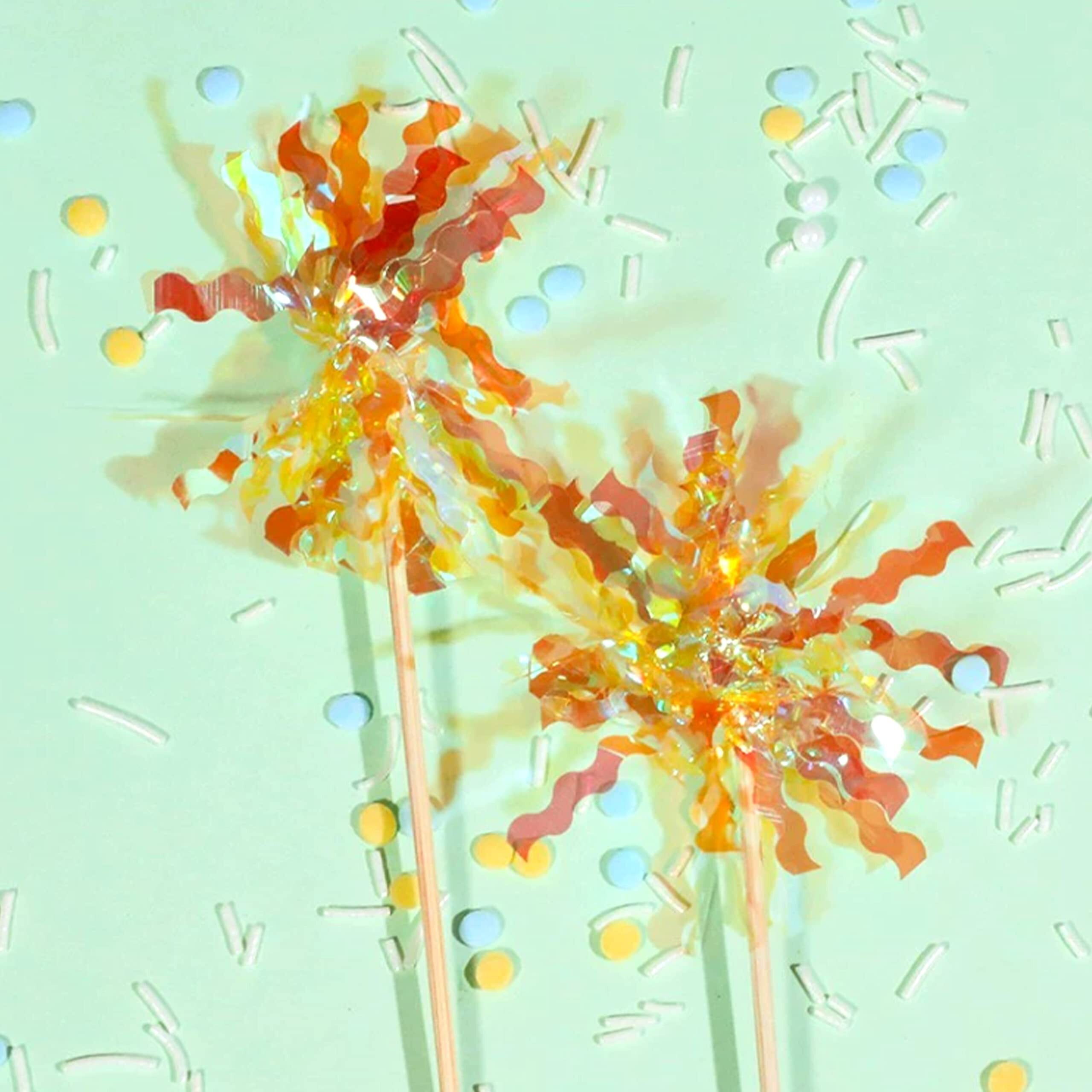 30Pcs Cupcake Toppers, Takemay Sparkle Yellow Foil Firework Cake Toppers, Cupcake Picks For Party Birthday Wedding Ceremony