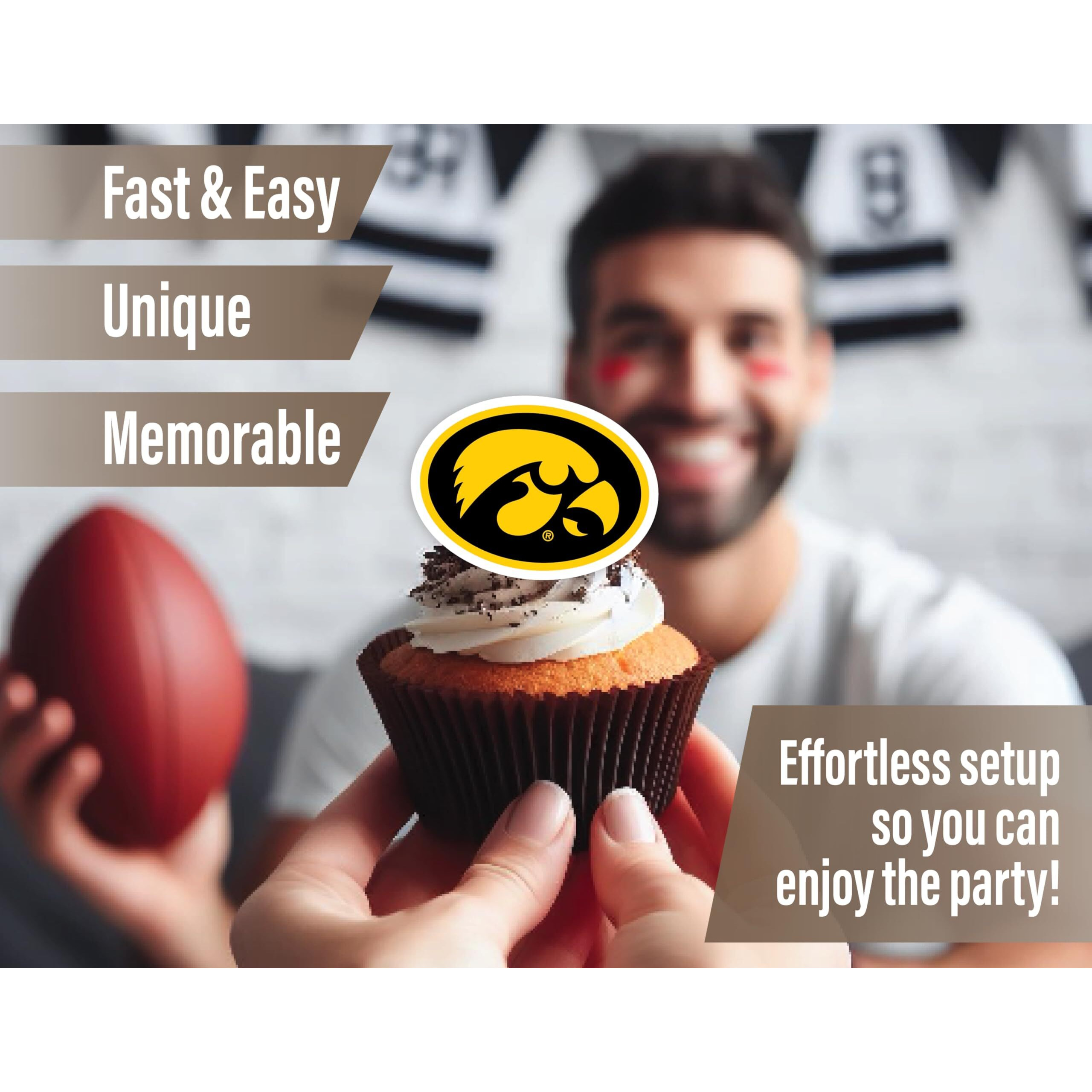 Iowa Hawkeyes Cupcake Toppers (24 Pcs) University Of Iowa Party Supplies For Football, Birthday Gift, Graduation Party Decorations (Iowa Hawkeyes)