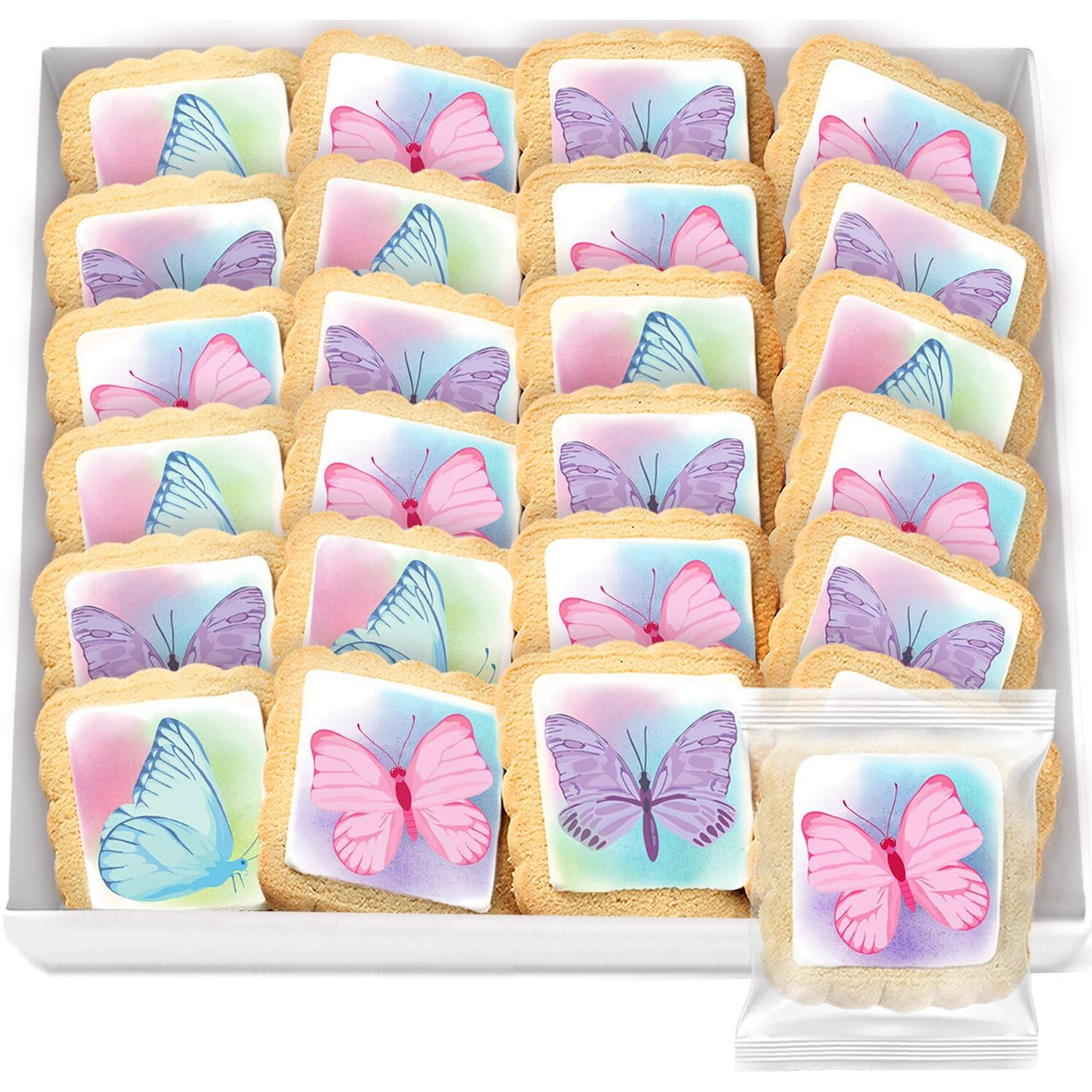 Butterfly Cookies 24 Pack Party Favors Basket Stuffers Decorated | Individually Wrapped Butterflies Sugar Cookies | Gift Basket Peanut & Nut Free Bulk