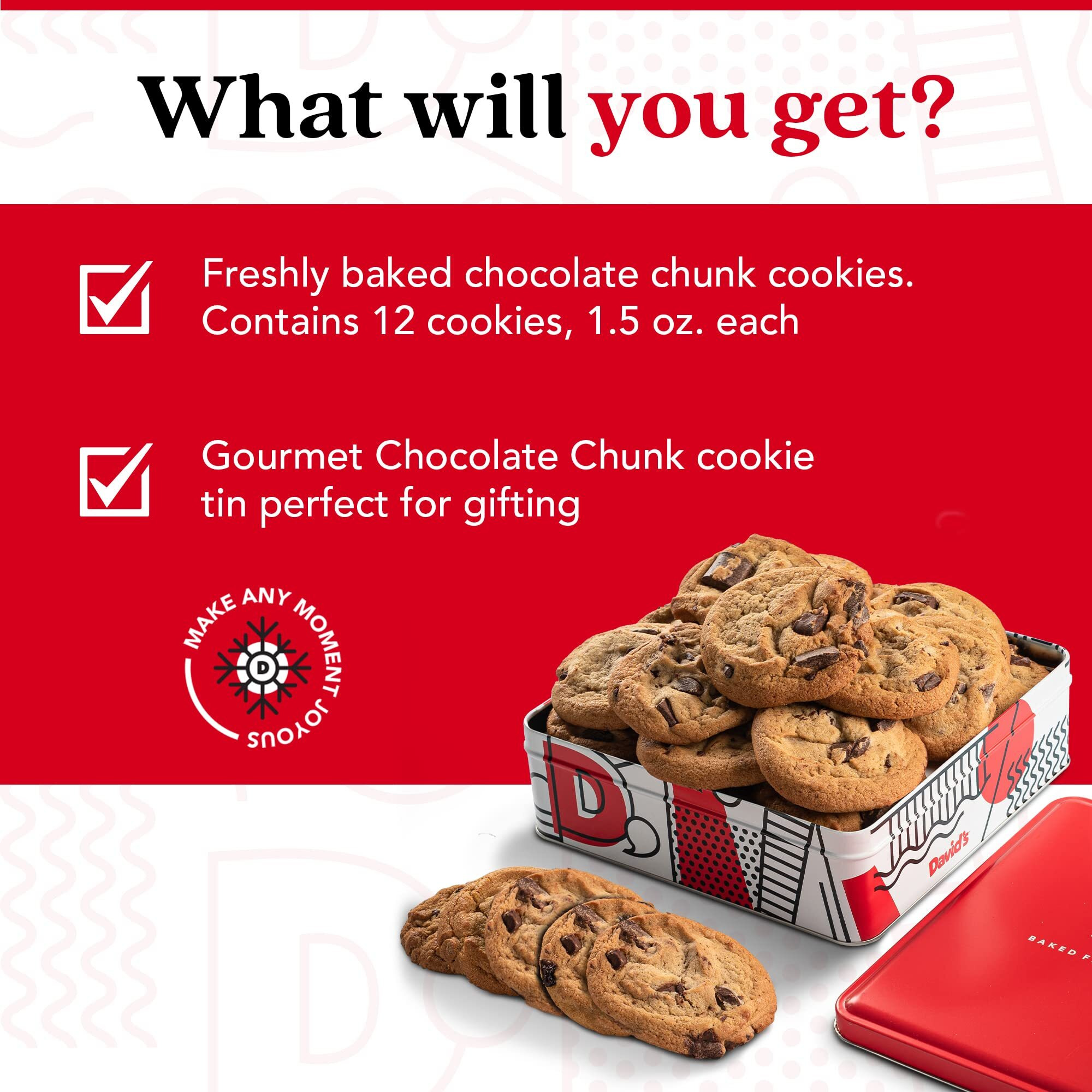 David's Cookies 1Lb Chocolate Chunks Fresh Baked Cookies - Delectable & Premium Ingredients - No Added Preservatives Cookie Gift Basket