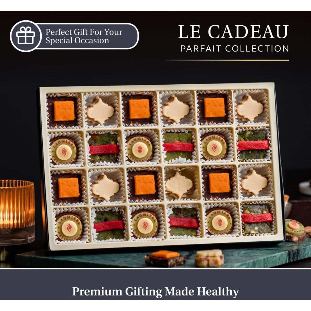 Laumiere Gourmet Fruits - Le Cadeau Parfait Collection Rectangle (24 Pcs) - Gift Dried Fruits And Nuts Basket - Gluten Free - No Added Cane Sugar