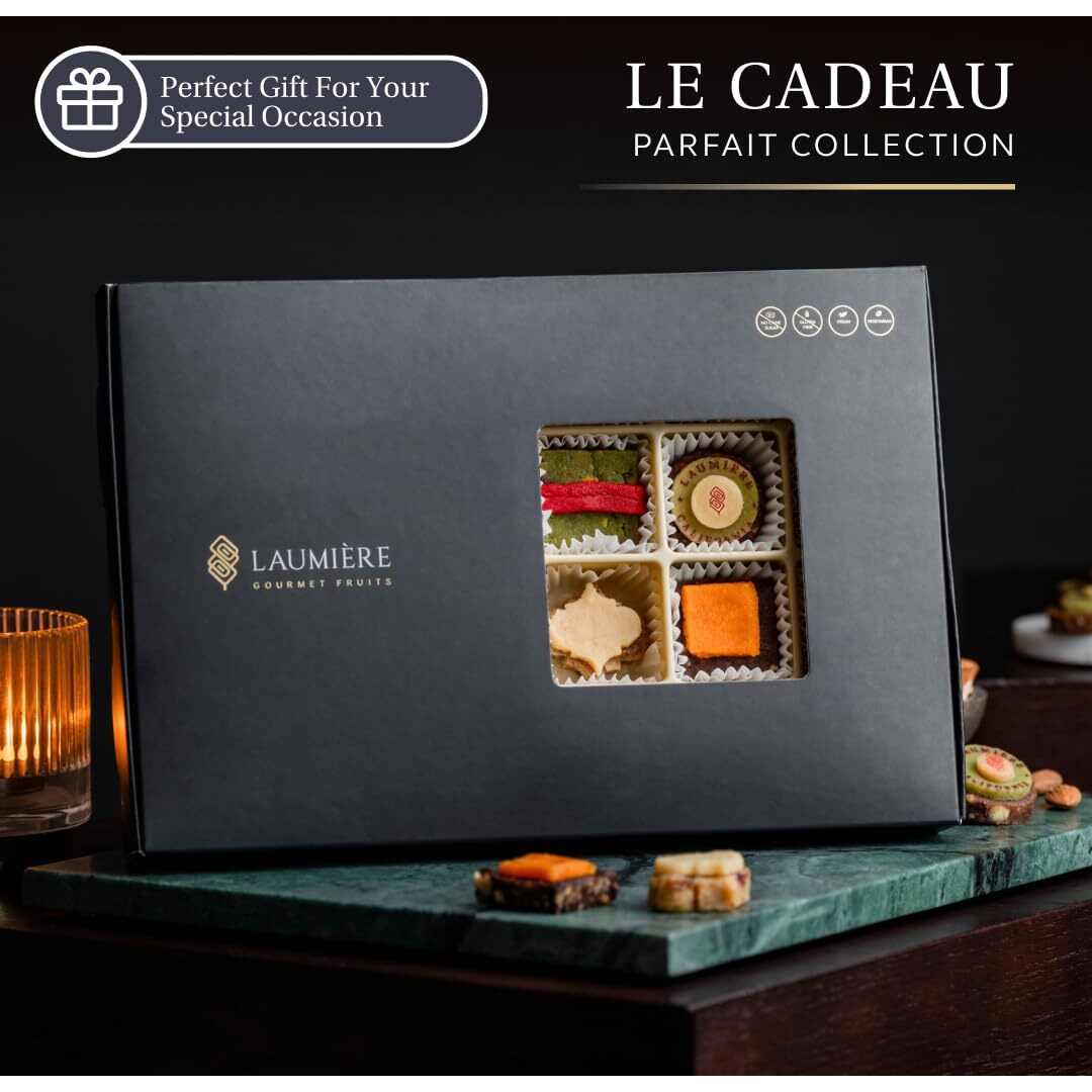 Laumiere Gourmet Fruits - Le Cadeau Parfait Collection Rectangle (24 Pcs) - Gift Dried Fruits And Nuts Basket - Gluten Free - No Added Cane Sugar
