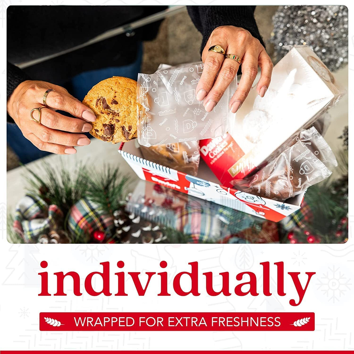 Davids Cookies Holiday Cookie Gift Basket In Winterwonderland Crate - Deliciously Flavored Cookies - Gourmet Chocolate Chunk Cookies, Butter Pecan Meltaways, And Chocolate Chip Brownies