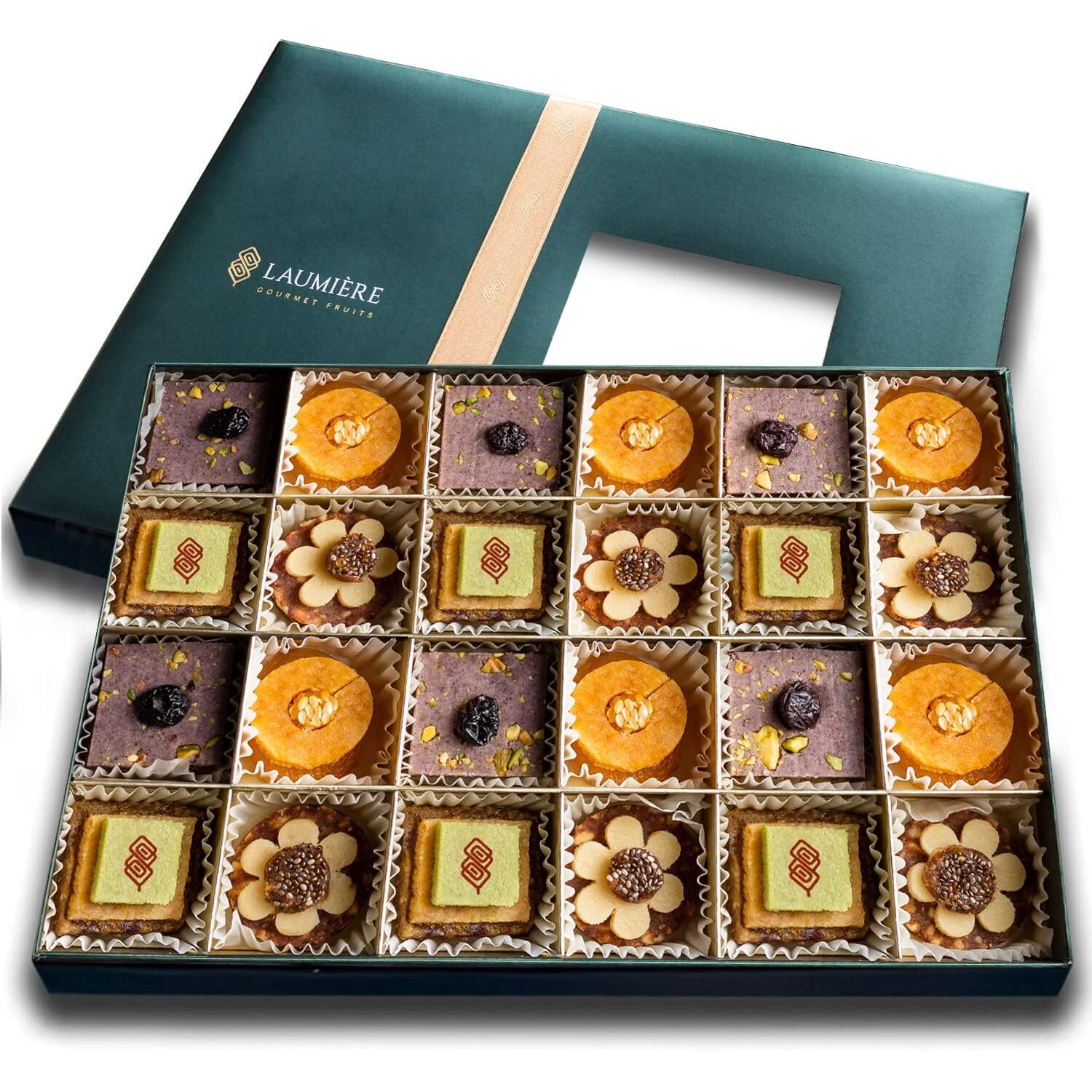 Laumire Gourmet Fruits - Superfood Parfait Collection - Rectangle (24 Pcs) - Premium Gift Baskets For Adults - Healthy Gift Basket - Dried Fruit Gift Basket - No Added Cane Sugar - Fruit Basket Gift