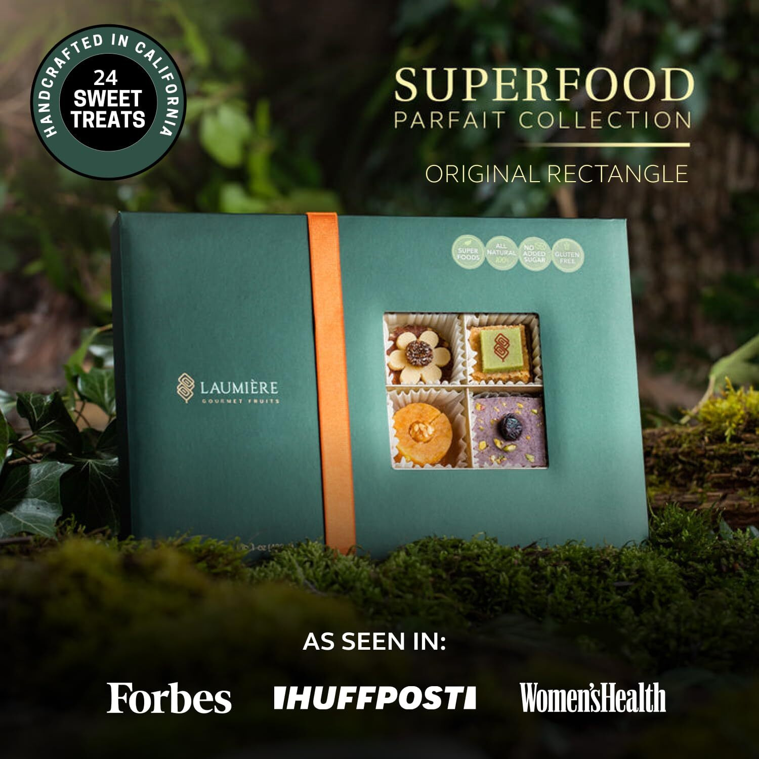 Laumire Gourmet Fruits - Superfood Parfait Collection - Rectangle (24 Pcs) - Premium Gift Baskets For Adults - Healthy Gift Basket - Dried Fruit Gift Basket - No Added Cane Sugar - Fruit Basket Gift