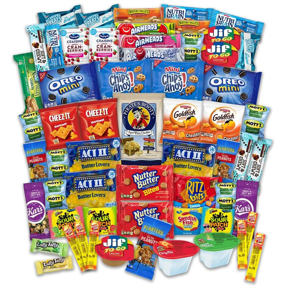 Snacks Variety Pack For Adults Kids Students - 60 Count Sweet And Salty - Inmates Soldiers Men Women - Camp Care Package Gift Basket - College Treats, Office Snacks, Snack Packs By The Lakehouse