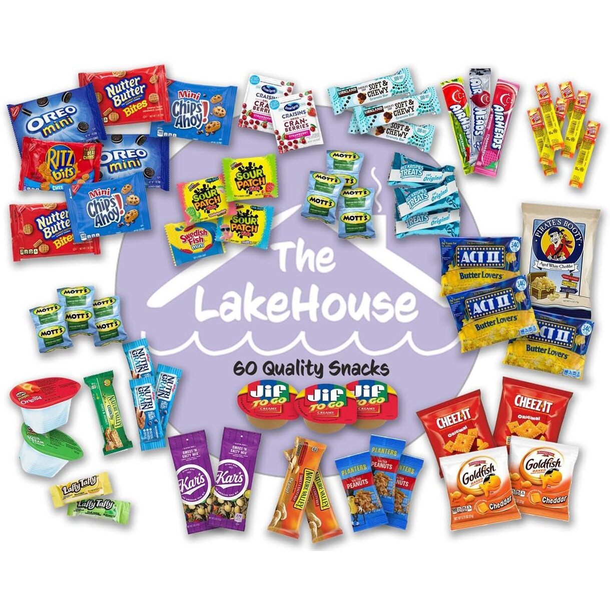 Snacks Variety Pack For Adults Kids Students - 60 Count Sweet And Salty - Inmates Soldiers Men Women - Camp Care Package Gift Basket - College Treats, Office Snacks, Snack Packs By The Lakehouse