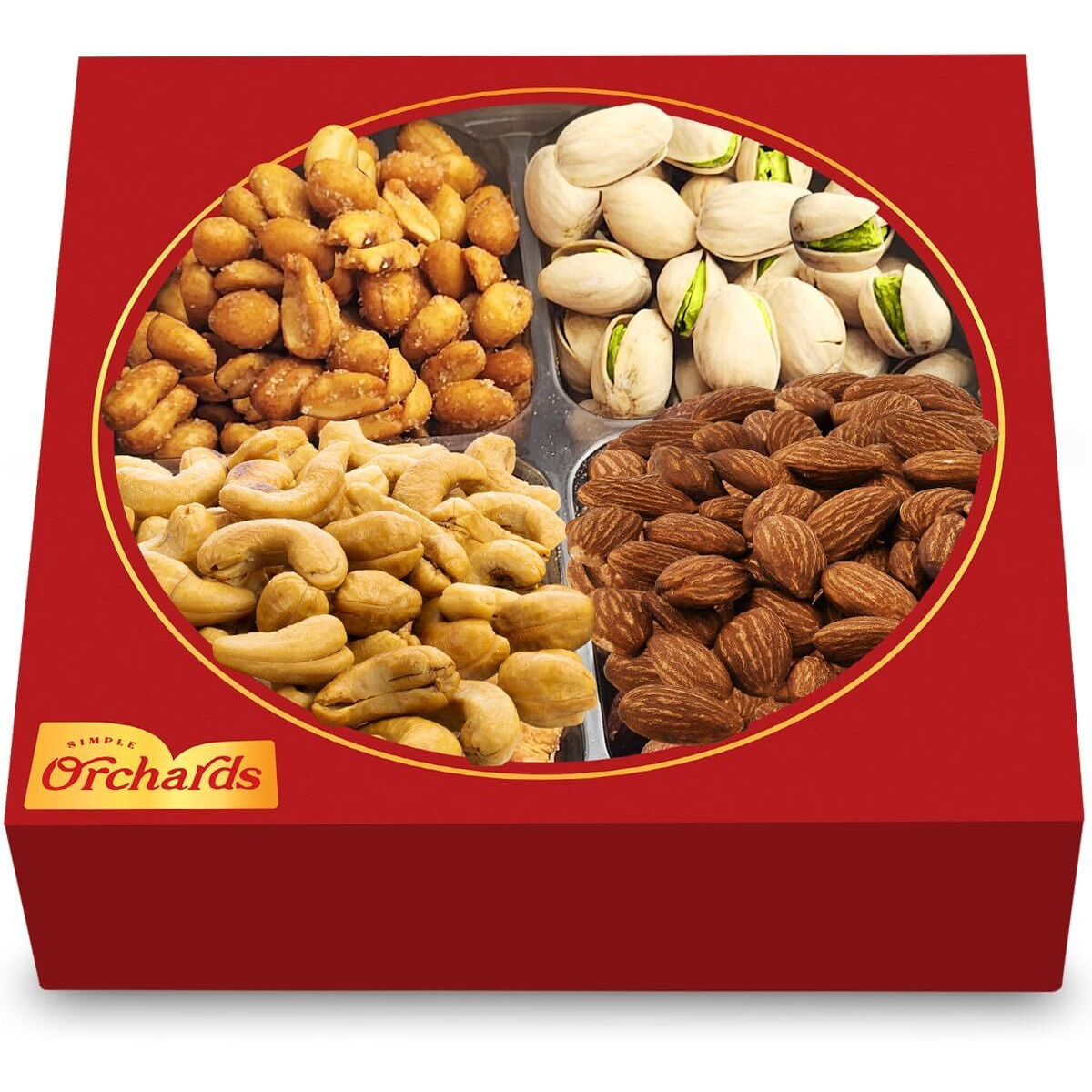 Nuts Gift Basket - Basket Of Cravings Gourmet Nuts Collection, Premium Mixed Nuts Gift Box, Perfect Birthday Care Package, 4 Sectional.