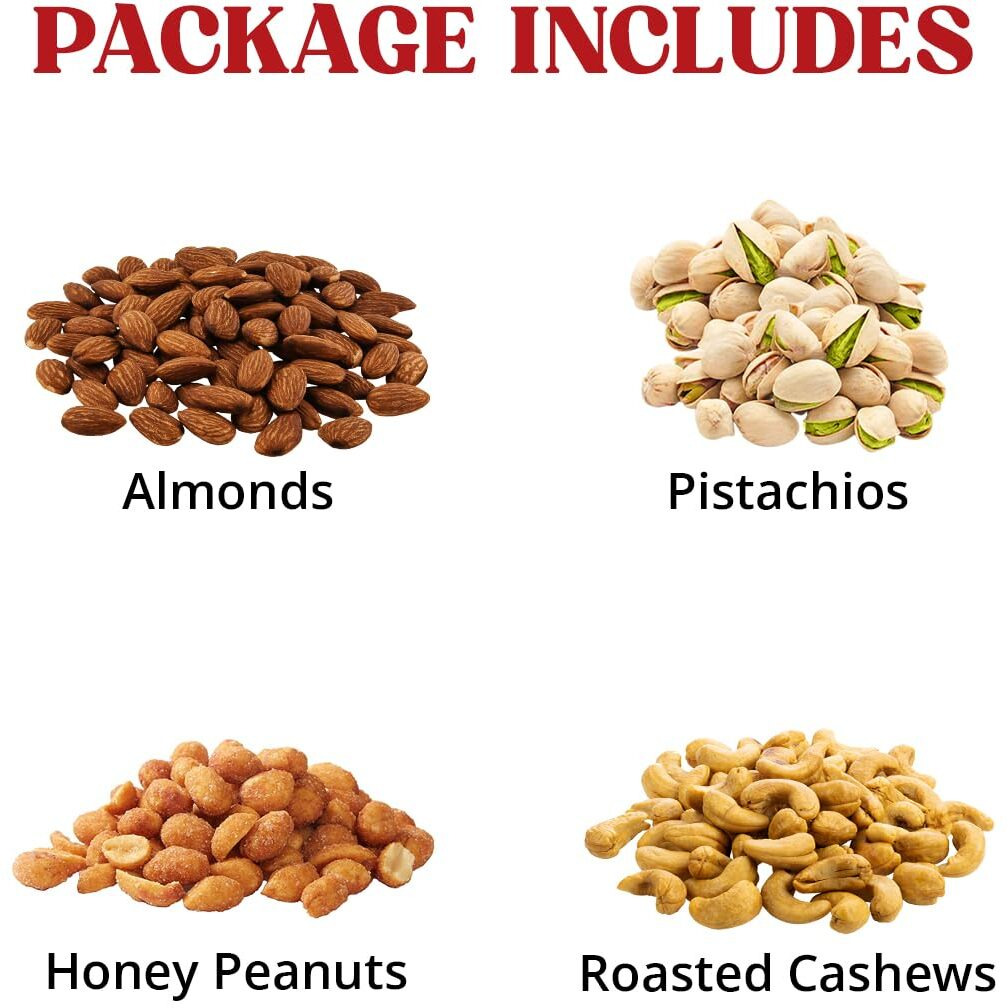 Nuts Gift Basket - Basket Of Cravings Gourmet Nuts Collection, Premium Mixed Nuts Gift Box, Perfect Birthday Care Package, 4 Sectional.