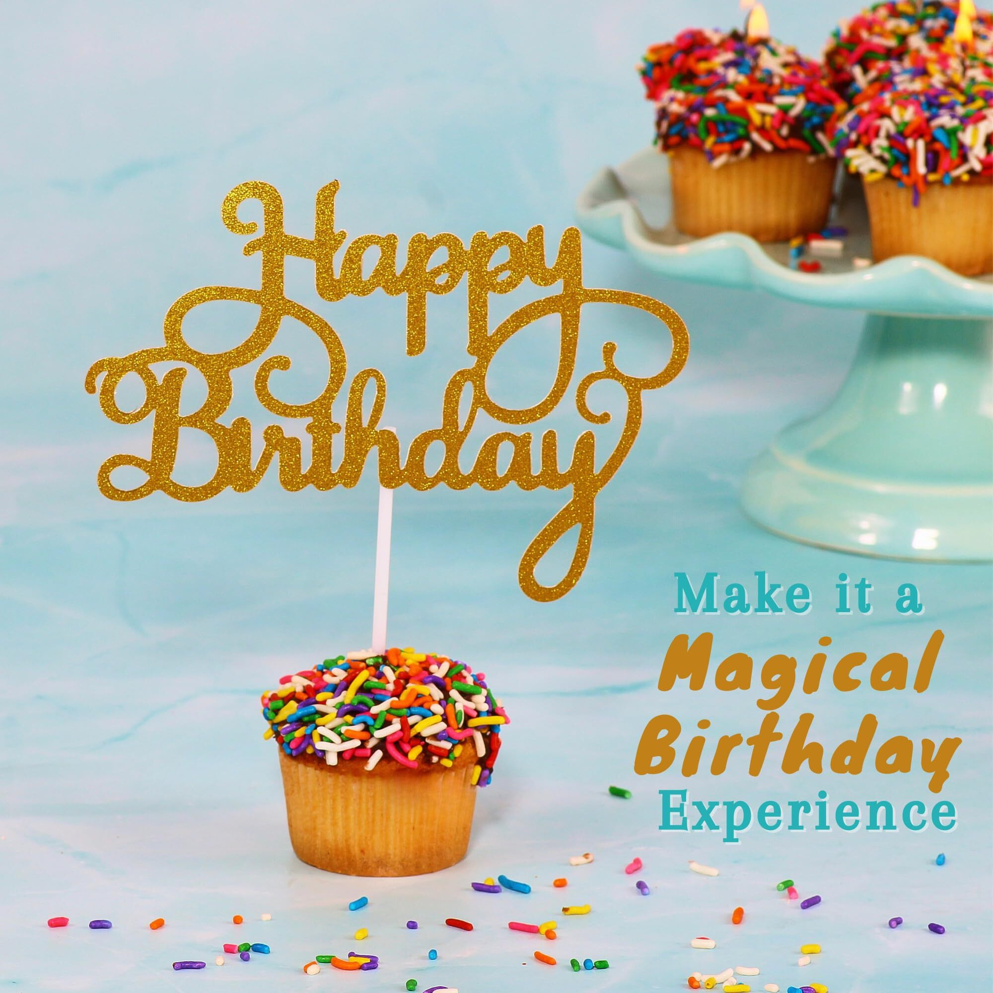 Birthday Gift Basket | Happy Birthday Cupcakes [9 Count] | Mini Rainbow Sprinkle Cupcakes Individually Wrapped | 10 Cupcake Toppers Included | Birthday Treats For Kids, Men, Women| Kosher, Nut Free | Sterns Bakery