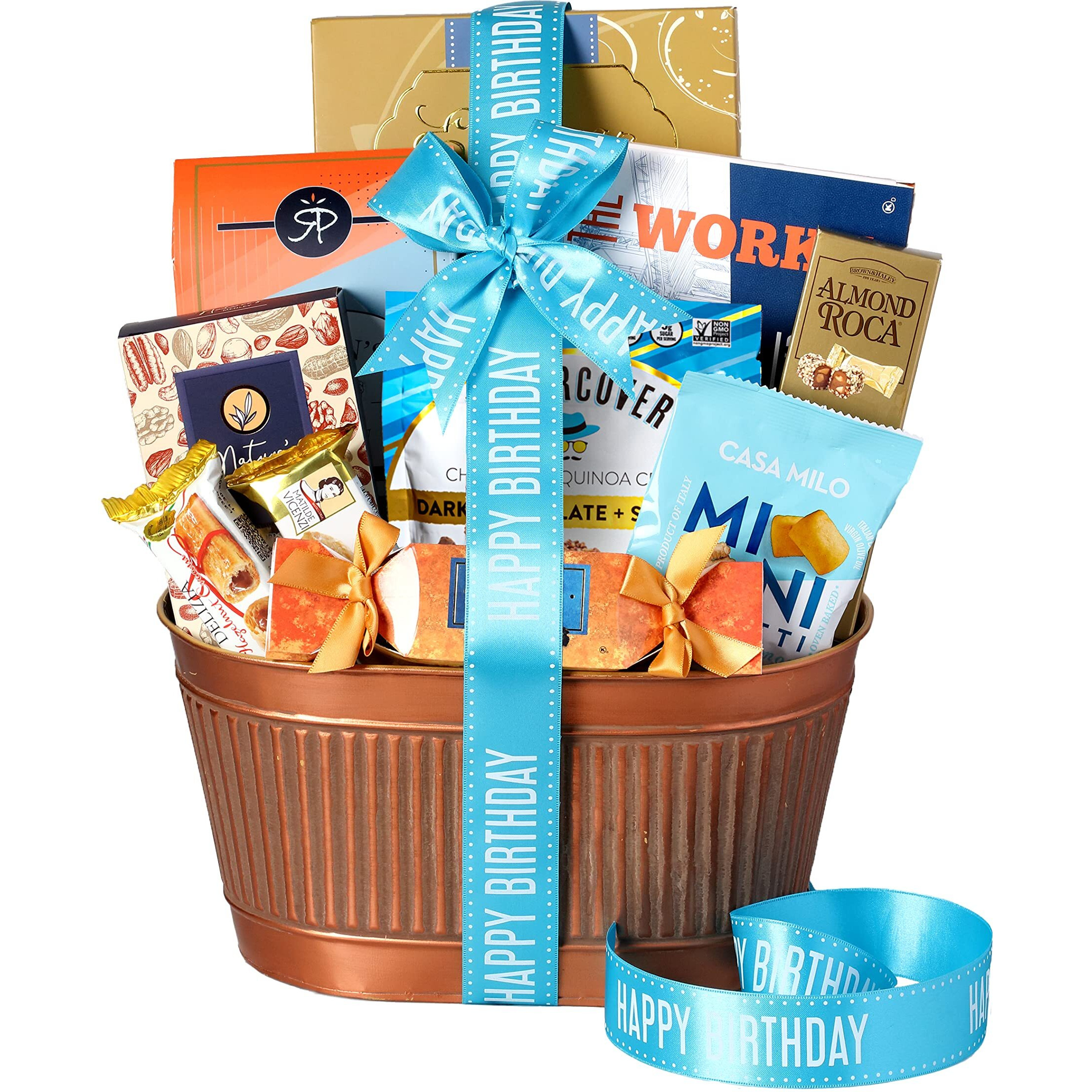 Broadway Basketeers Happy Birthday Gift Basket Of Gourmet Sweets & Snacks Share The Joy With Jam Packed Birthday Gift Basket Perfect For Mom, Dad, Family Friends, And Business Associates