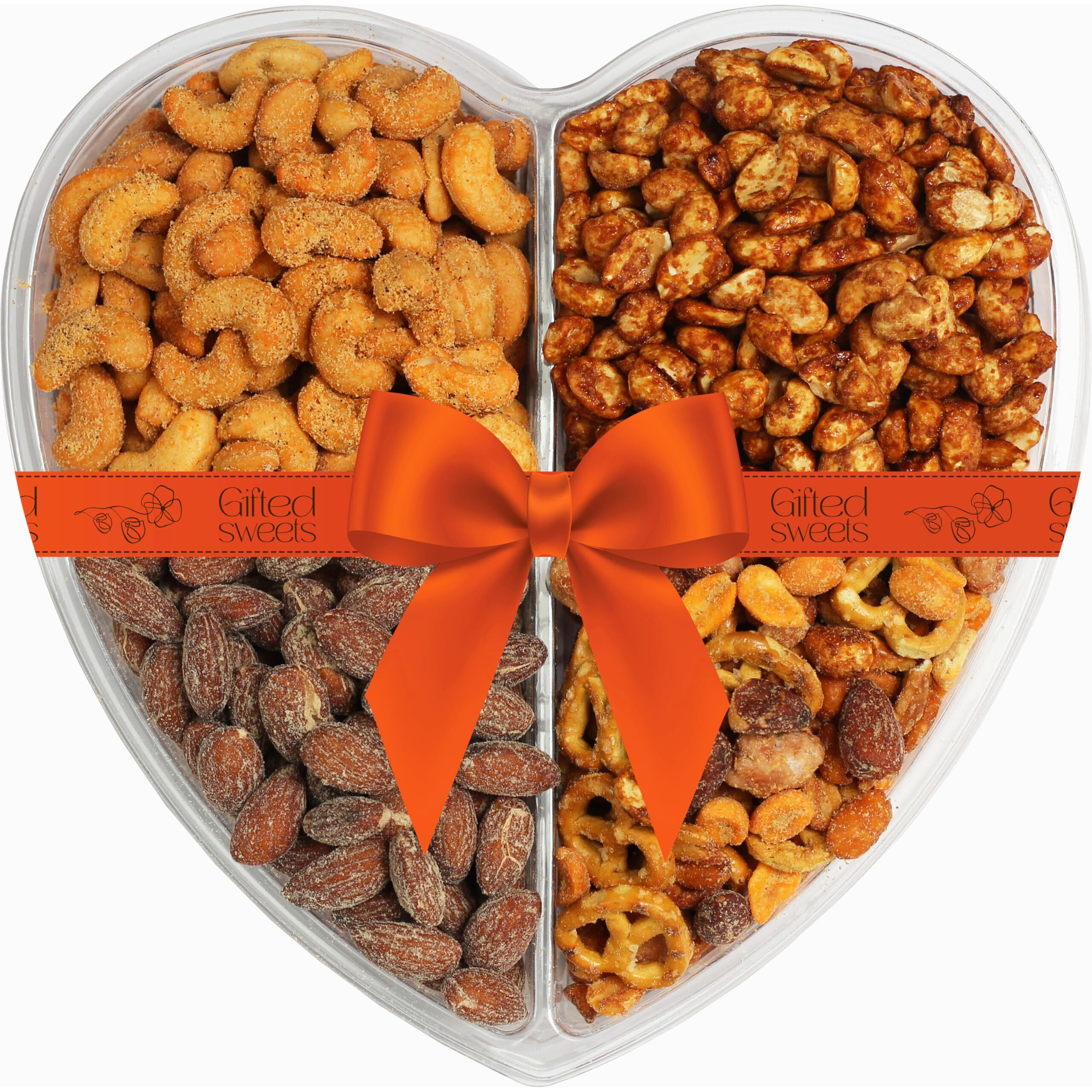 Heart Shaped (4 Assortments) Nuts Gift Tray - Variety Of Sweet & Freshley Roasted, Flavored And Salted Gourmet Nuts - Large Nuts Gift Basket - Healthy Nuts Gift , Anniversary, Birthday, Thank You, Sympathy Gift, Get Well