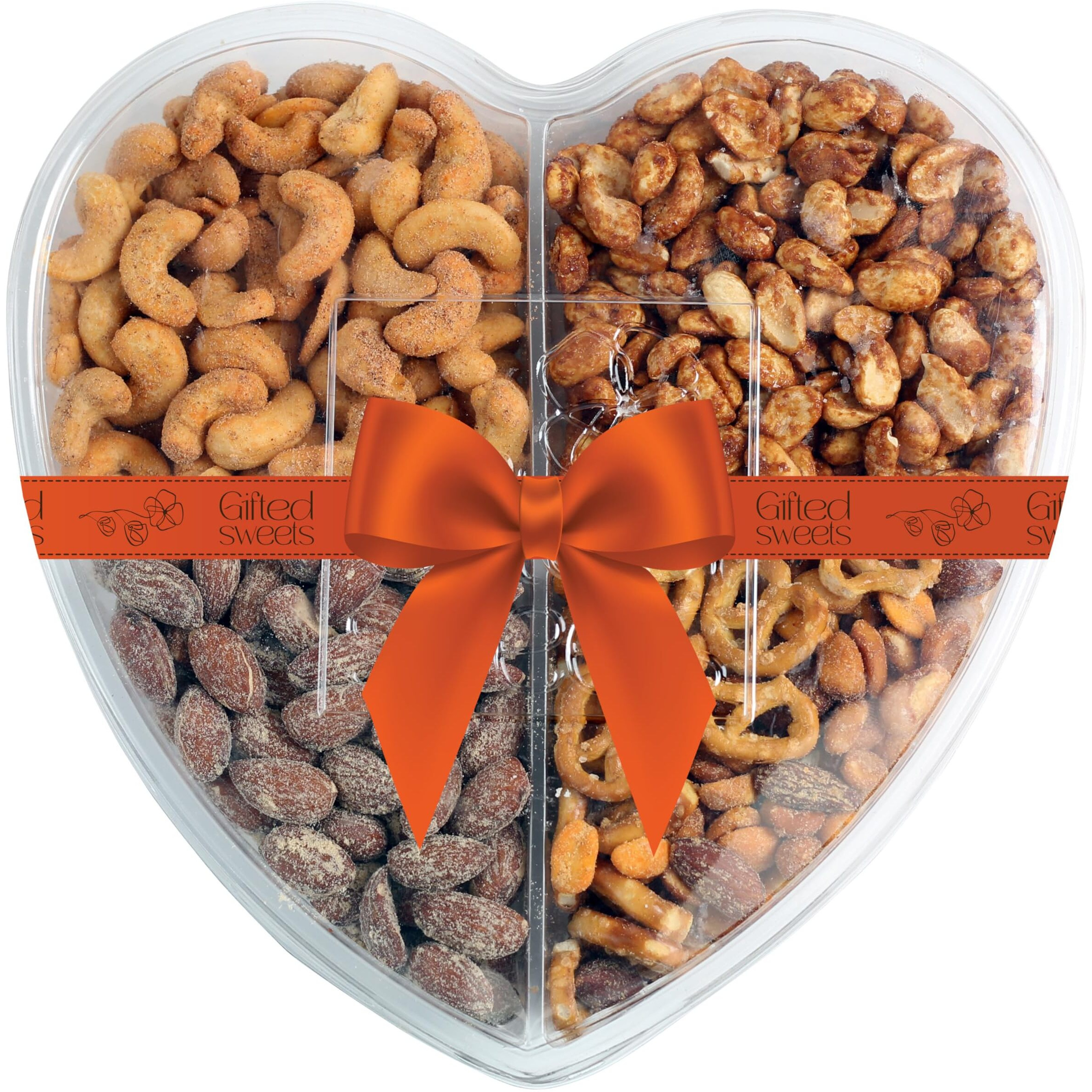 Heart Shaped (4 Assortments) Nuts Gift Tray - Variety Of Sweet & Freshley Roasted, Flavored And Salted Gourmet Nuts - Large Nuts Gift Basket - Healthy Nuts Gift , Anniversary, Birthday, Thank You, Sympathy Gift, Get Well