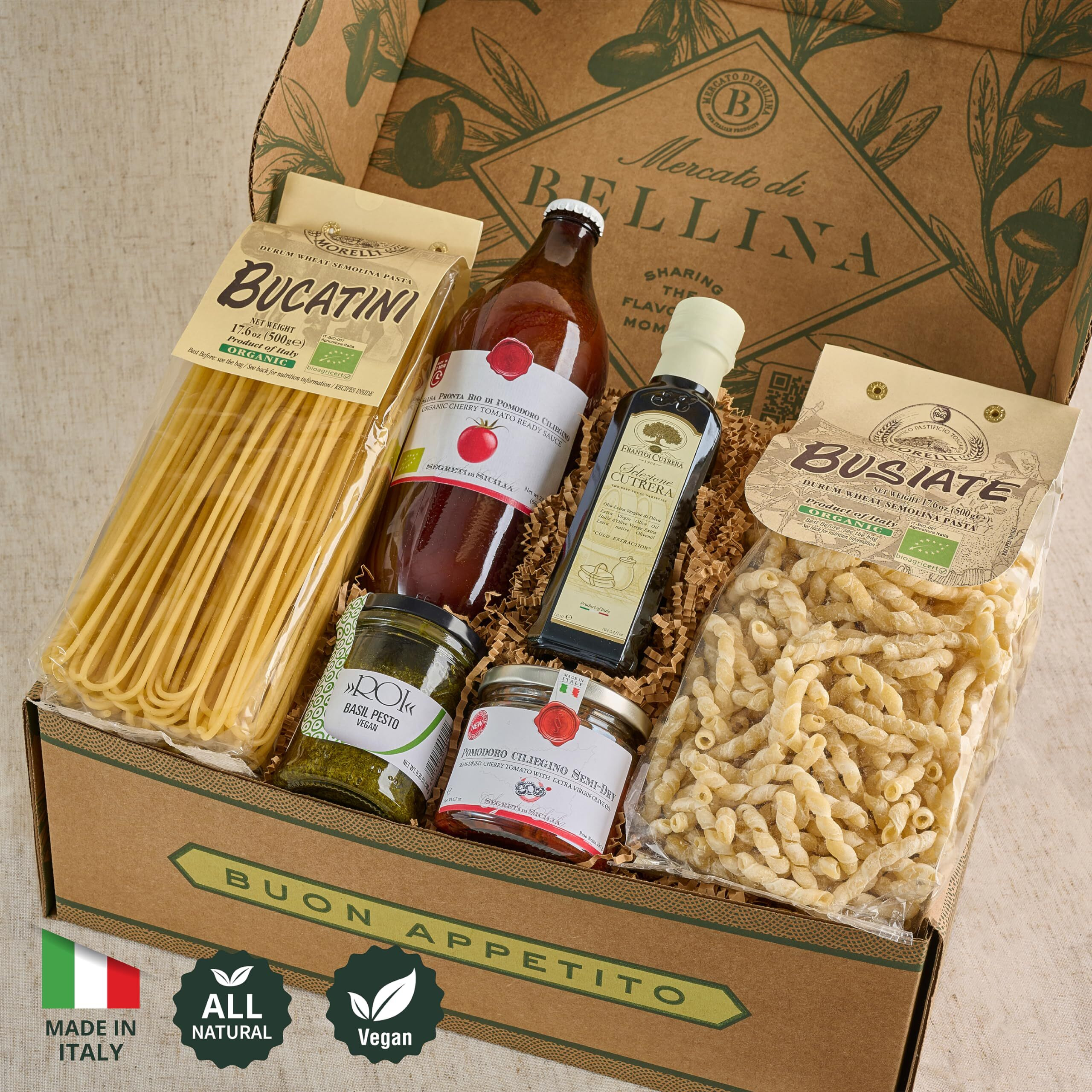 Bellina Italian Gift Basket - La Cucina Italiana Deluxe Food Gift Basket - A Vegan Friendly Pasta Gift Basket For The Foodie In Your Life -All Natural, Gourmet Gift Basket For Anniversary, Holiday Or Celebration