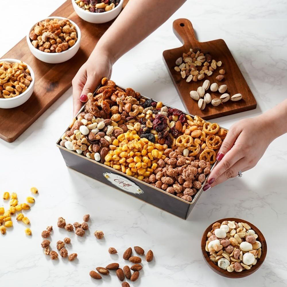 Broadway Basketeers Sympathy Nuts Gift Basket - Assorted 6 Gourmet Variety Nuts, Trail Mixes, Sweets Snack Food Box, Bereavement Healthy Gifts, Men, Women, Corporate, Sorry For Your Loss Care Package