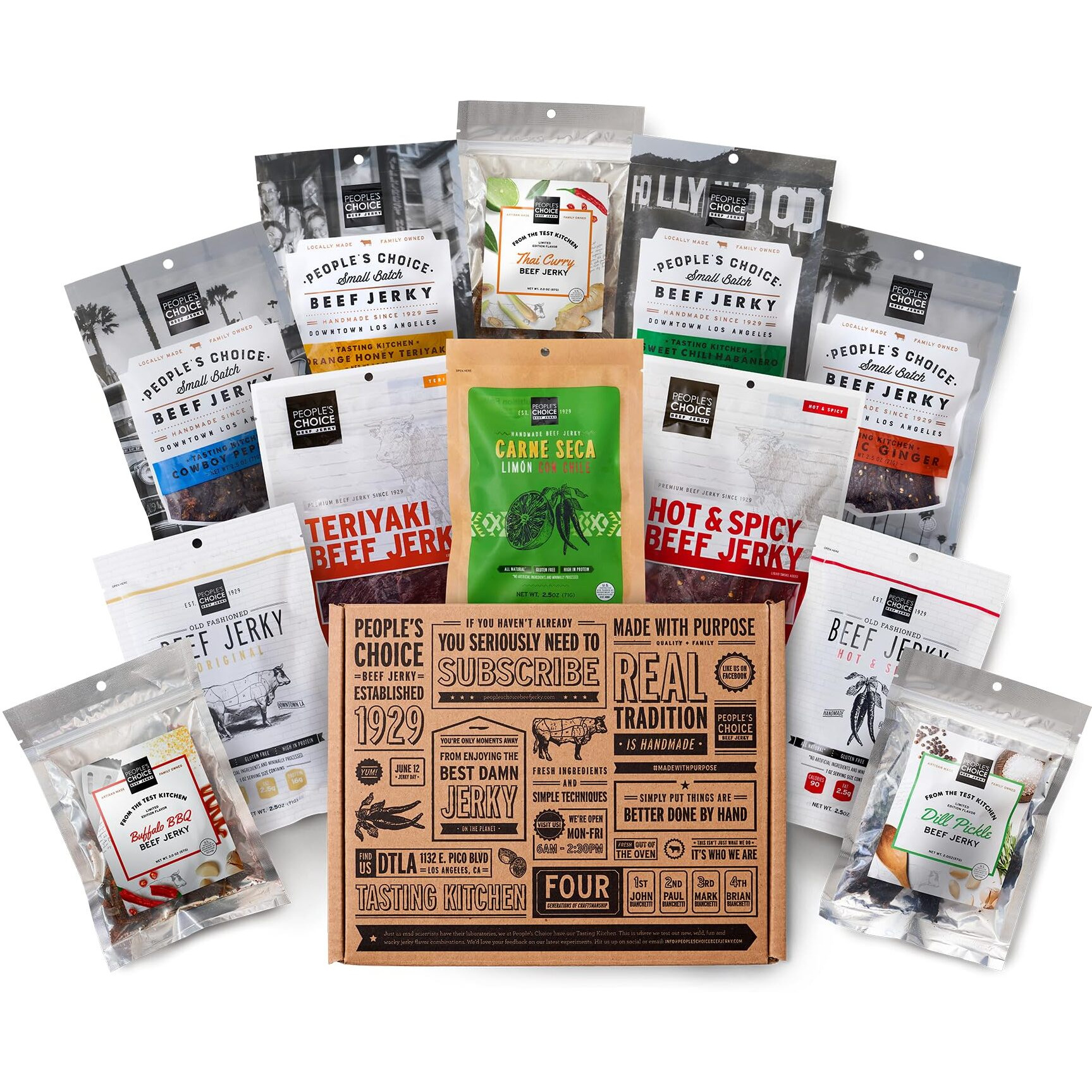 People's Choice Beef Jerky - Jerky Box - One Of Everything - Gift For Dad - Protein Snacks Military Care Package - Husband Christmas Gifts - Meat Snack Sampler Gift Basket - 12 Bags