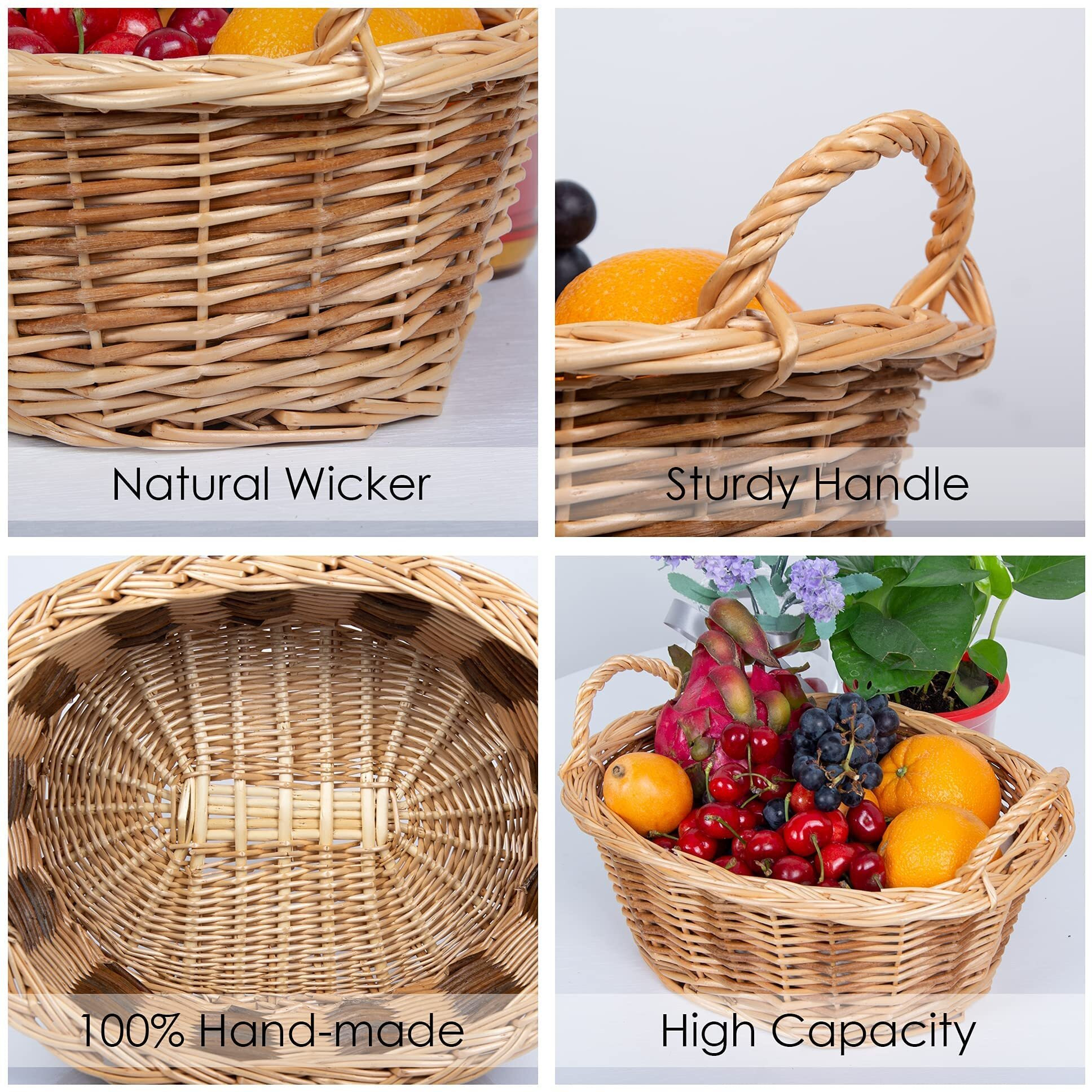 Rurality Small Empty Gift Basket To Fill Chocolate,Nuts,Coffee,Cookies For Women,Holiday,Easter,Mother's Day,Birthday Wicker Present Hamper With Handle,Small