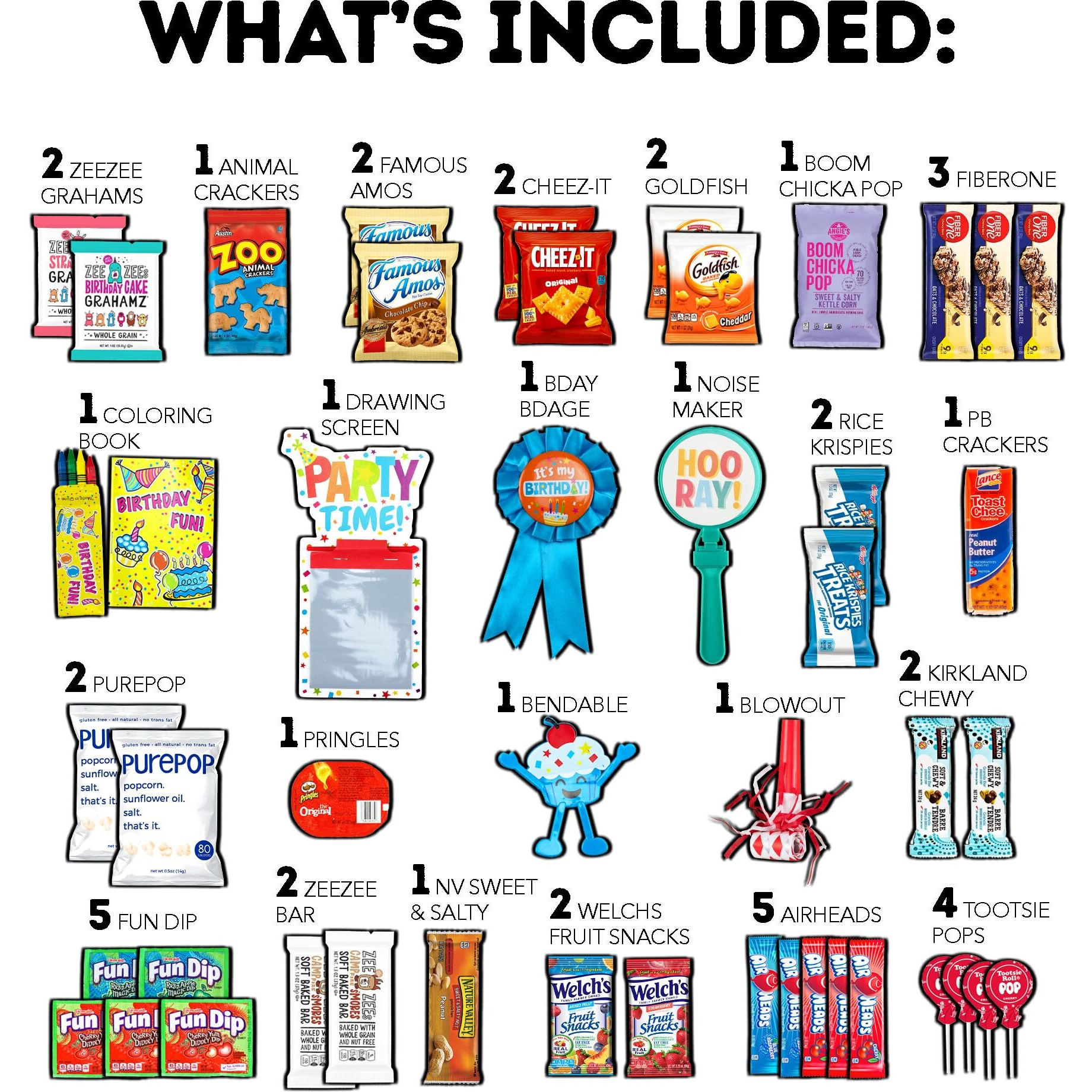 Birthday Care Package (65 Count) Snacks Cookies Chocolate Bar Chips Candy Party Variety Gift Box Pack Assortment Basket Bundle Mix Treat College Students Kids Teens