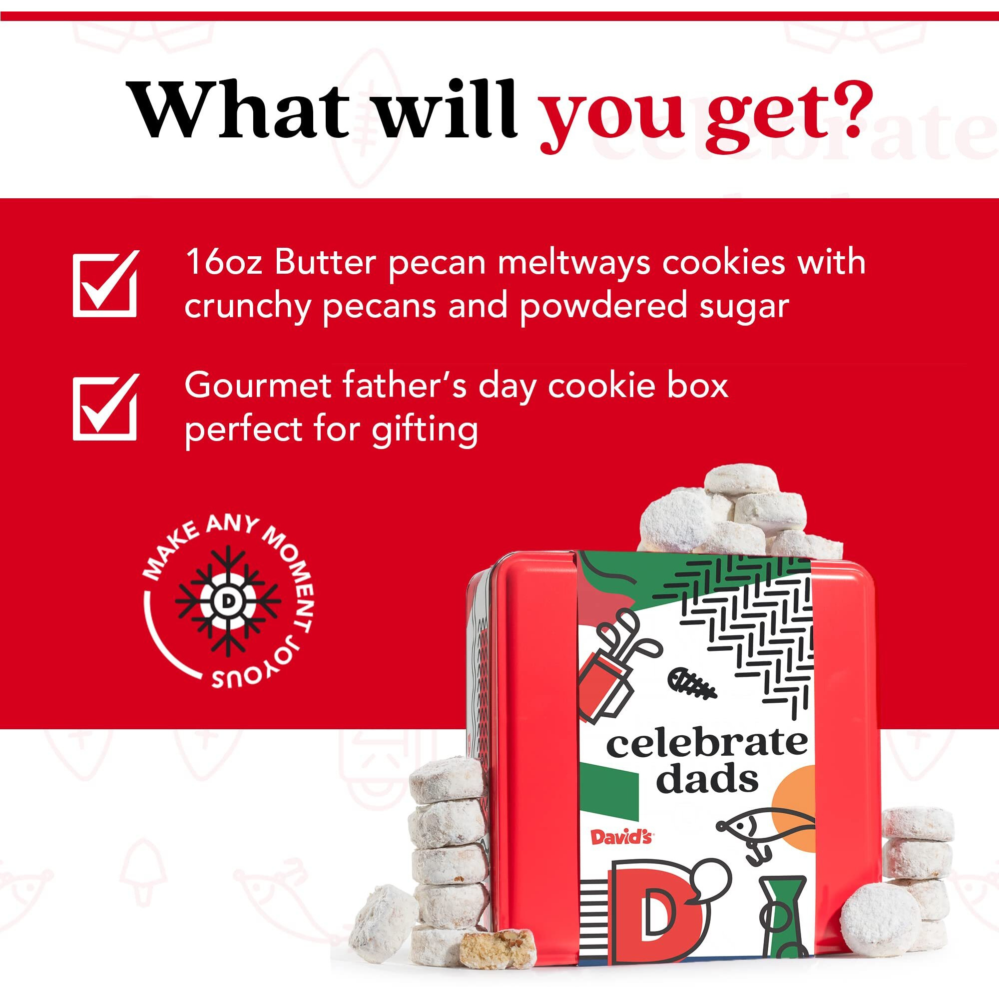 Davids Cookies Father's Day Gift Butter Pecan Meltaways Flavored Gormet Cookies With Crunchy Pecans - Delicious Ideal Cookie Gift Basket For Dads This Father's Day 1 Lb