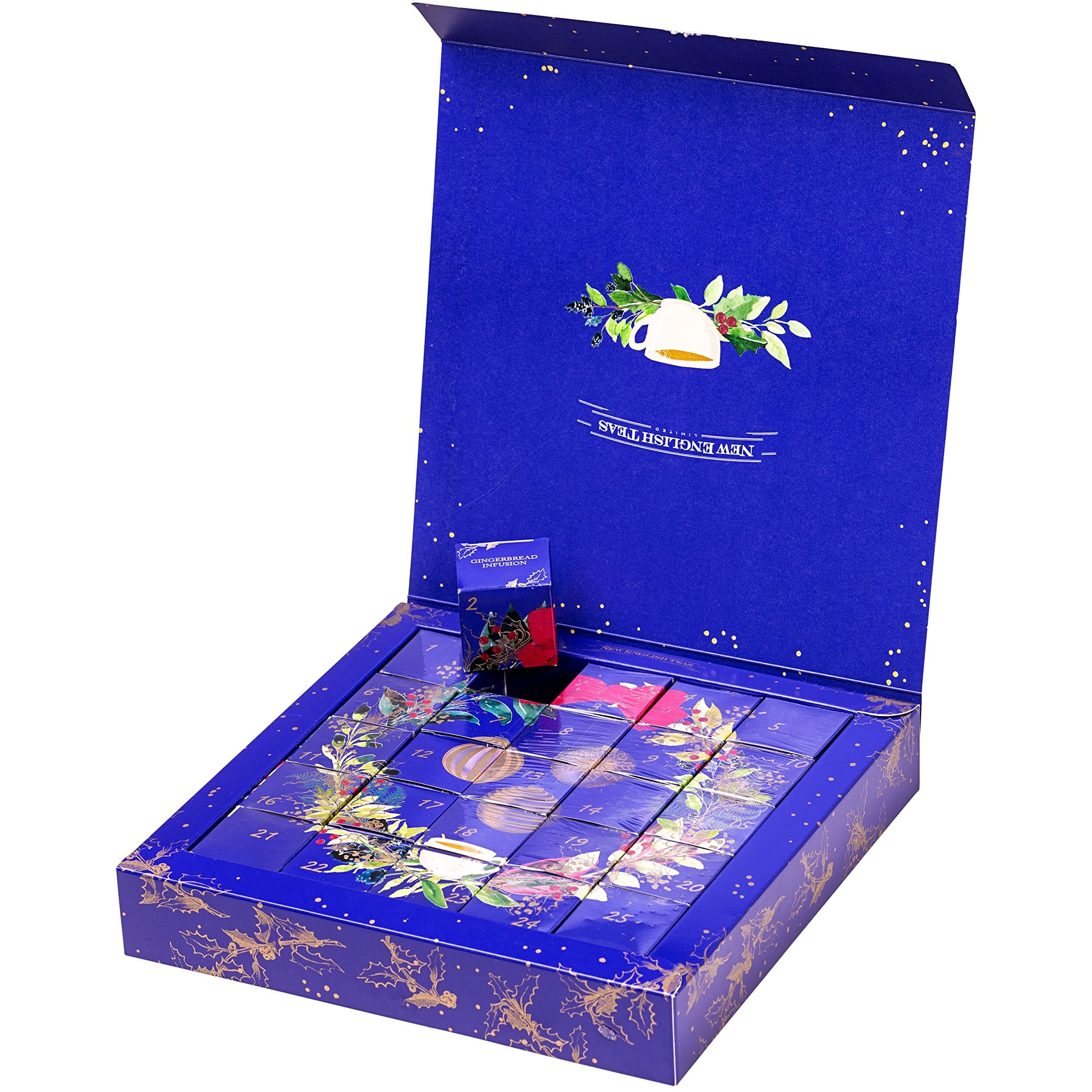 New English Teas Christmas Tea Advent Calendar, 50 Pyramid Teabags, 5 Festive Black Tea, Fruit & Herbal Blends