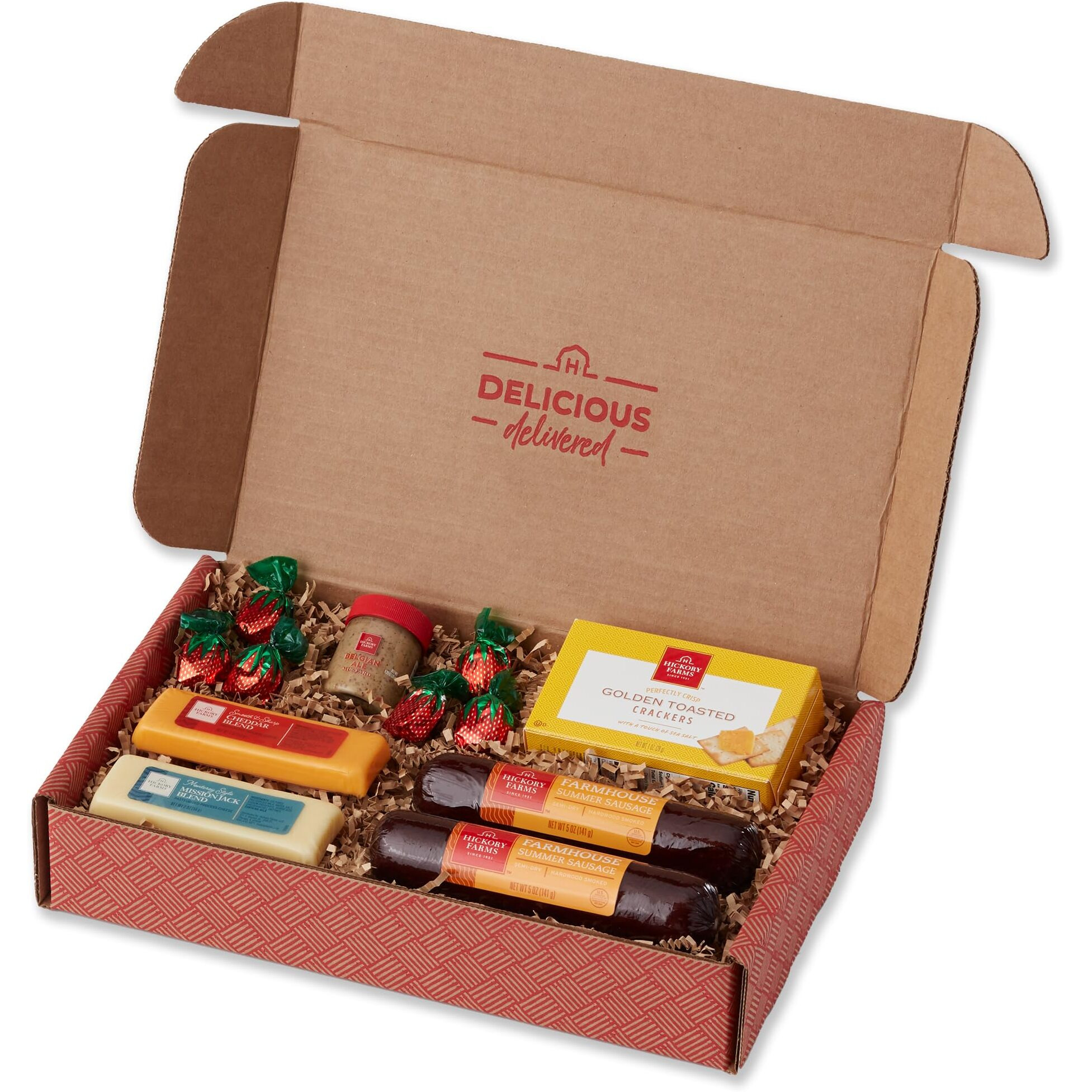 Hickory Farms Farmhouse Sausage & Cheese Medium Gift Box | Gourmet Food Basket | Charcuterie | Father's Day Gift | Perfect For Family, Birthday, Sympathy, Congratulations, Retirement, Thinking Of You, Father's Day Gift