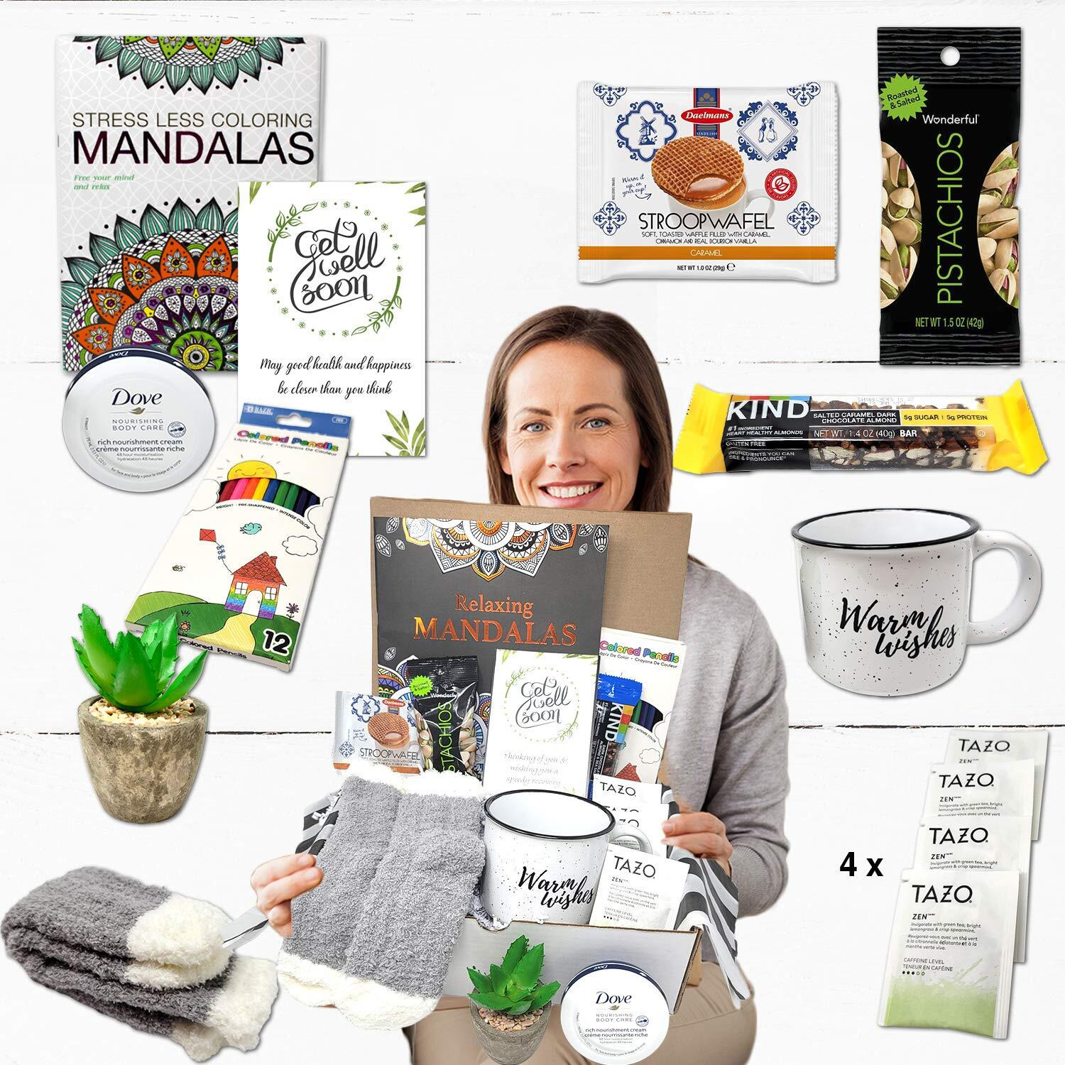 Get Well Soon Gift Basket For Women Care Package Variety Box W/Snacks After Surgery Or Injury Speedy Recovery, Feel Better Soon Gift, Cancer, Hospital W/Self Care Stress Relief Gift, Encouragement