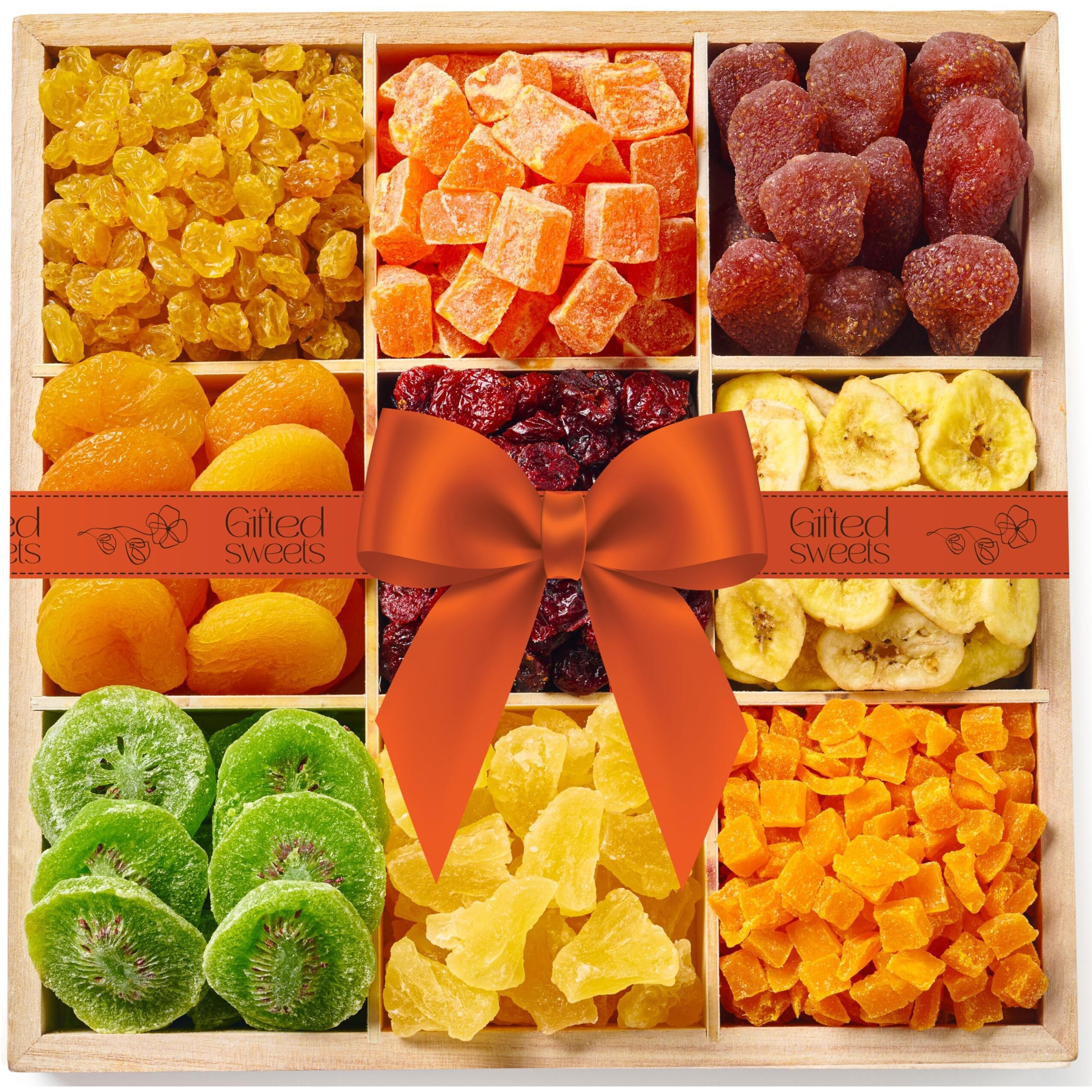 Dried Fruit Gift Basket - Extra Large - 9 Varieties Of Sweets In Reusable Wooden Crate - Premium Fruit Gift Basket - All Natural Gourmet Dried Fruit Gifts - Healthy Gift Box, Holidays, Birthday, Care Package, Corporate Gifting, Get Well