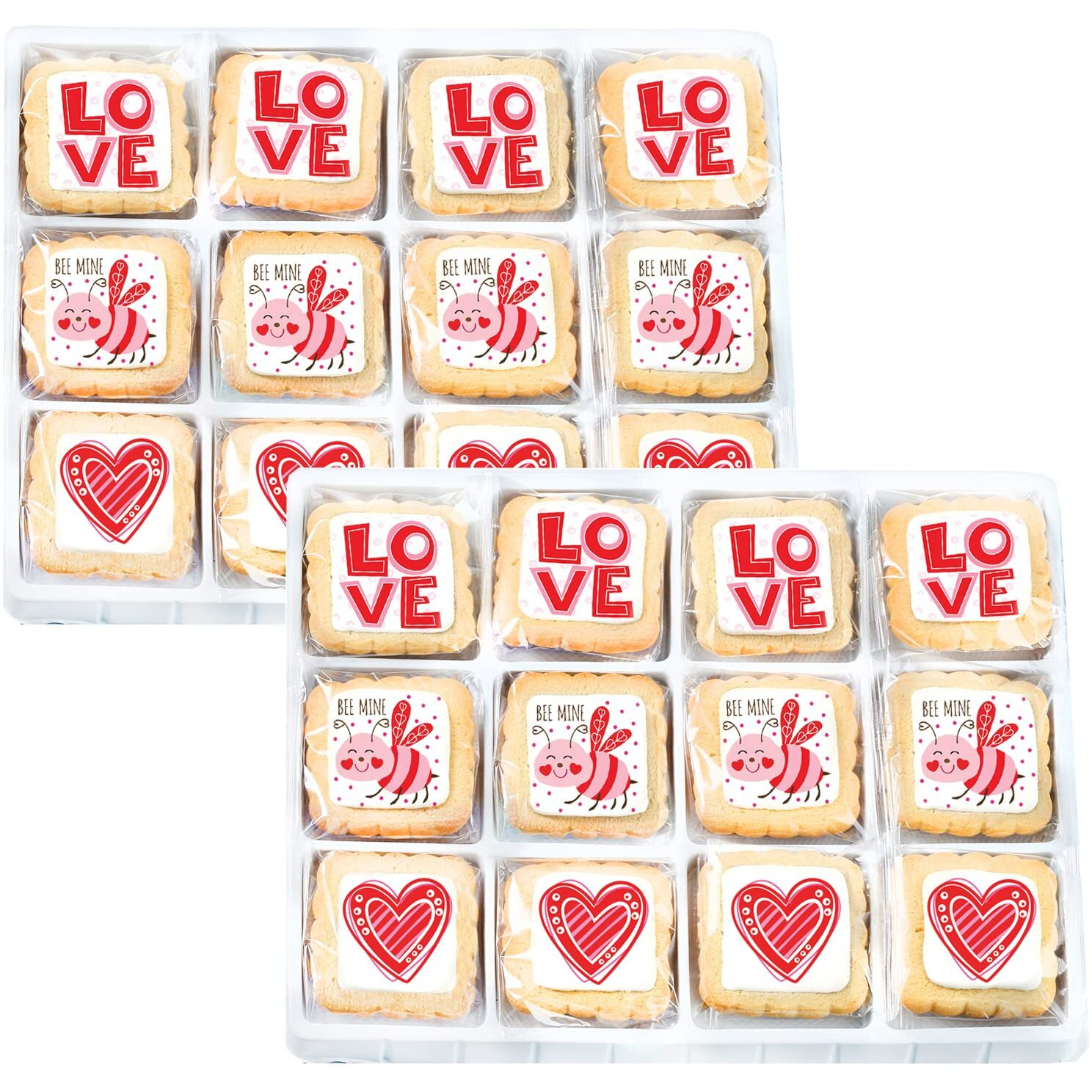 Valentines Day Cookies Class Favors Gift Basket For Kids Men Women Co Workers Teacher | Individually Wrapped | 24 Pack | Love Heart Be Mine (Extra Large)