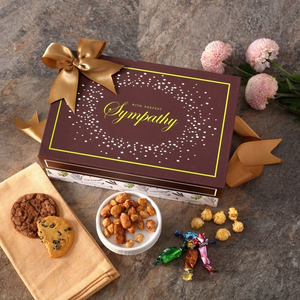 Broadway Basketeers Sympathy Gift Basket For Condolences, Delivery With Prime Gourmet Treats Gift Box, Individually Wrapped Desserts & Snacks Care Package For Men, Women, Grief, Memorial, Remembrance