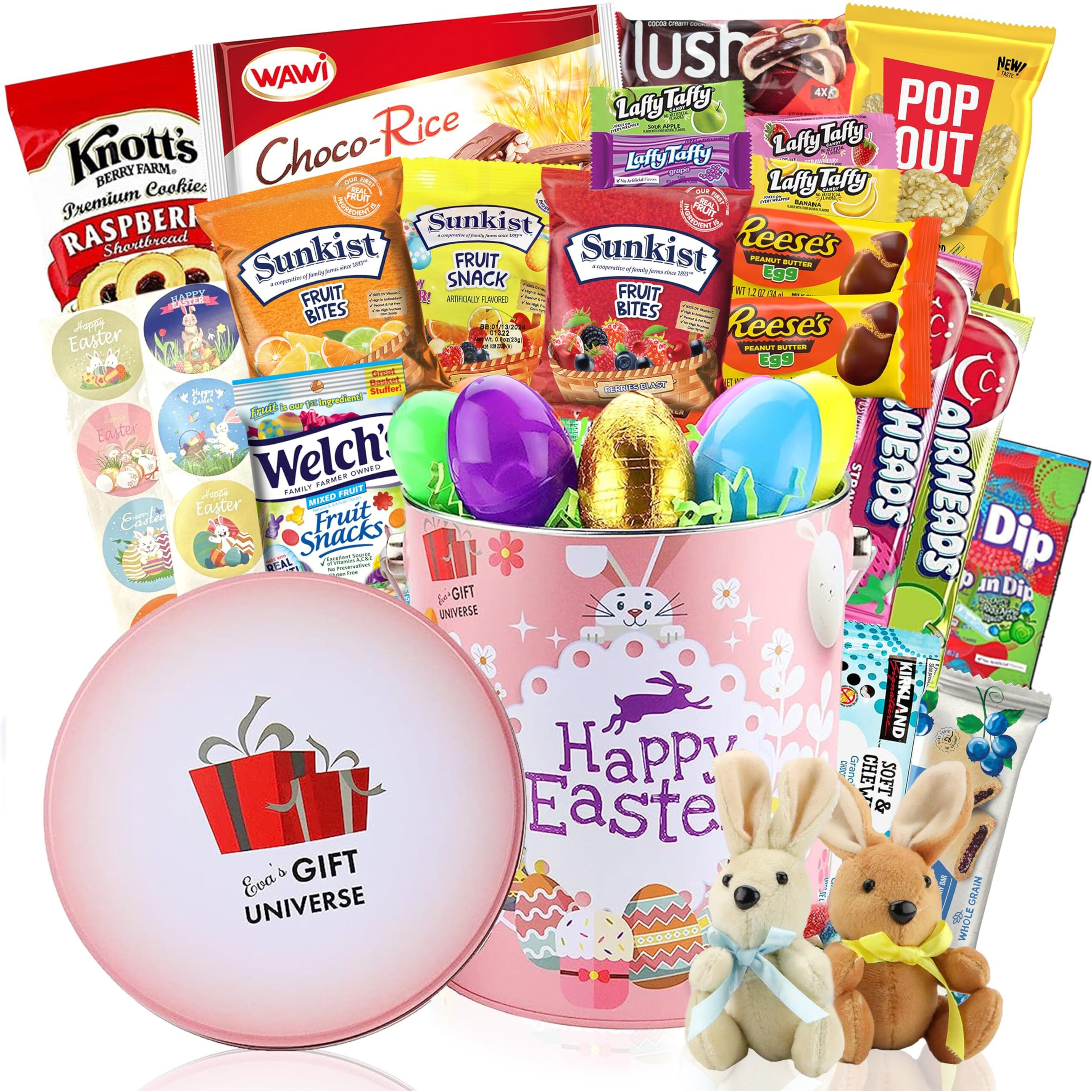 Eva's Gift Universe Easter Snack Gift Tin Basket (41 Count) Candy Chocolates Care Package For Family Friends Kids Coworkers
