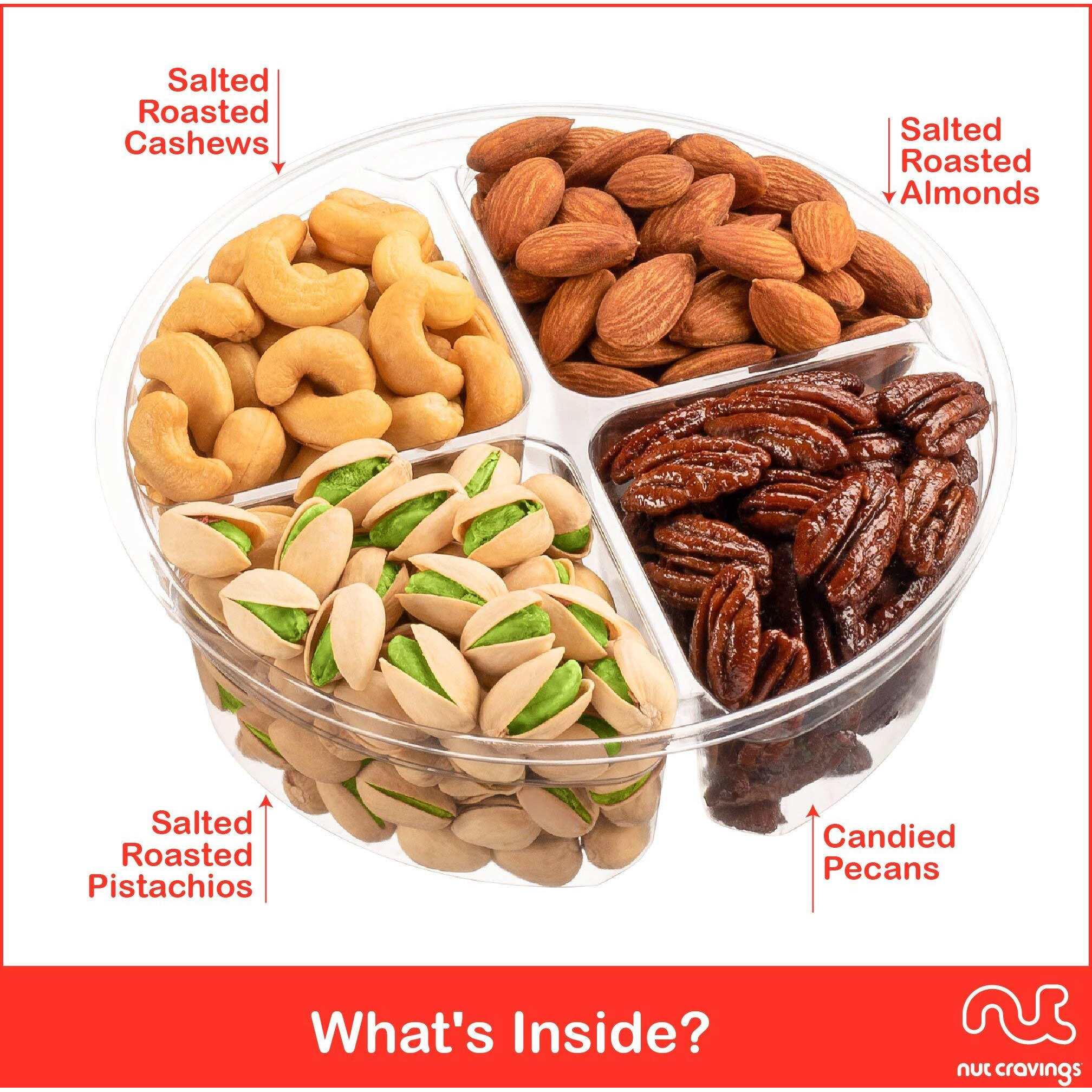 Nut Cravings Gourmet Collection - Rosh Hashana & Shana Tova Mixed Nuts Gift Basket + Heart Ribbon (4 Assortments) Arrangement Platter, Birthday Care Package - Healthy Kosher Usa Made