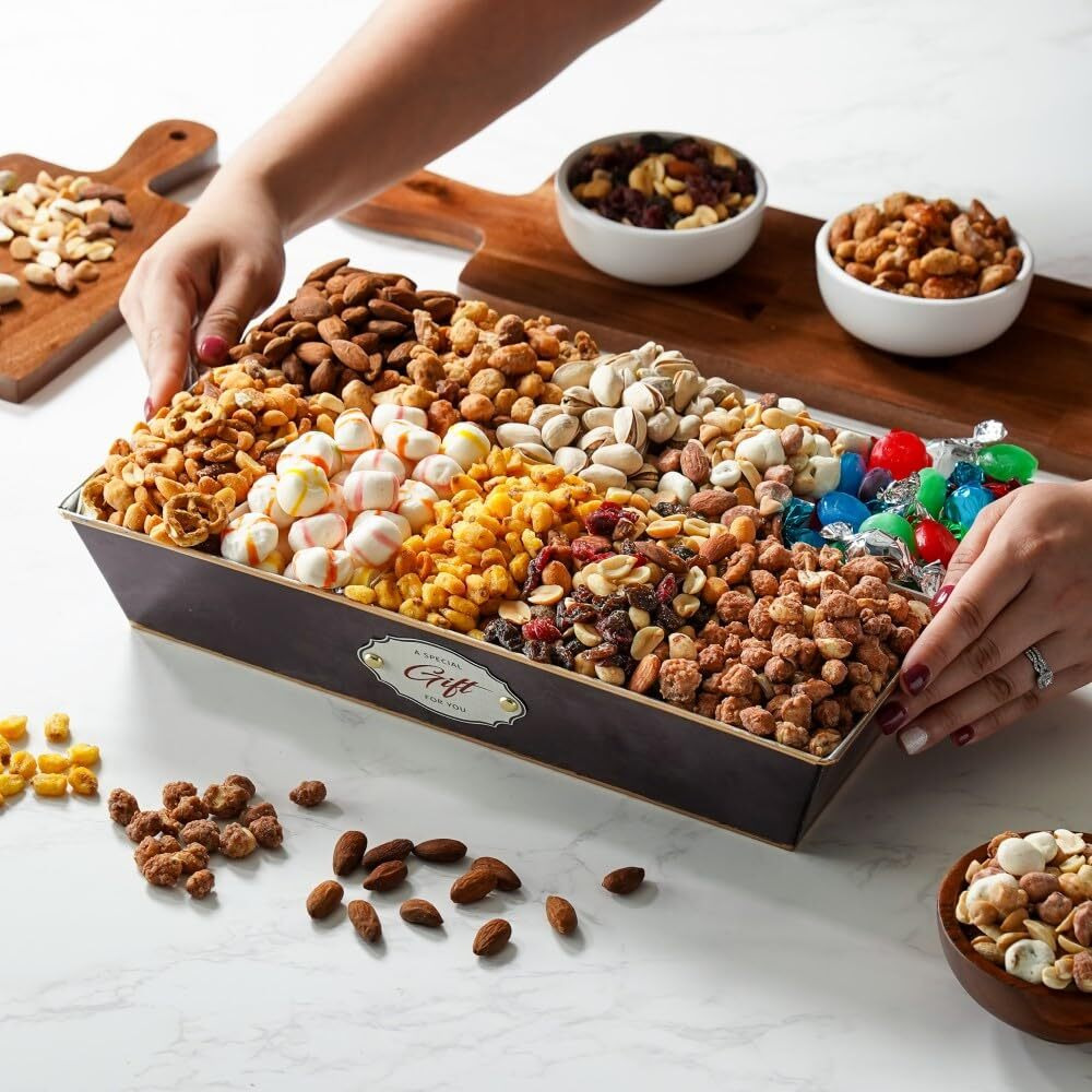 Broadway Basketeers Sympathy Nuts Gift Basket Assorted 6 Gourmet Variety Nuts, Trail Mixes, Sweets Snack Food Box, Bereavement Healthy Gifts, Men, Women, Corporate, Sorry For Your Loss Care Package