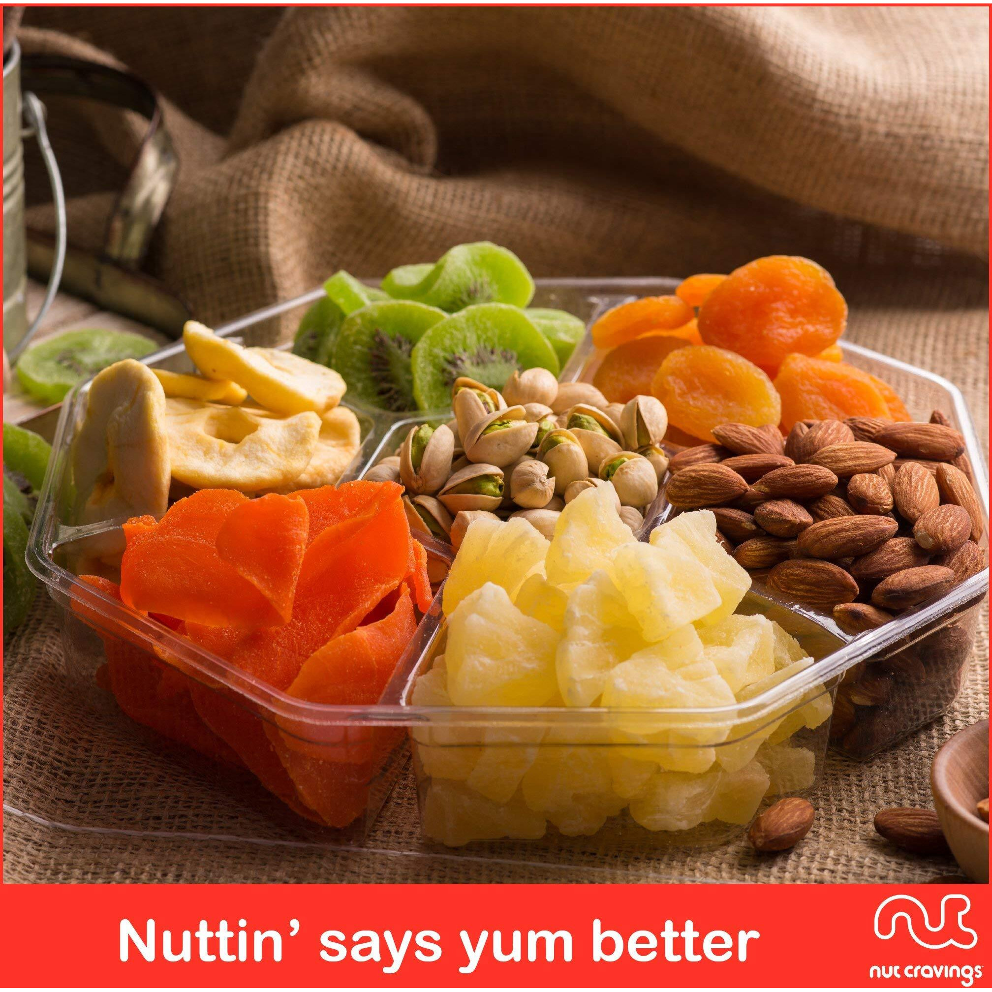 Nut Cravings Gourmet Collection - Rosh Hashana & Shana Tova Dried Fruit & Mixed Nuts Gift Basket In Red Box (7 Assortments, 2 Lb) Arrangement Platter Birthday Care Package, Healthy Kosher