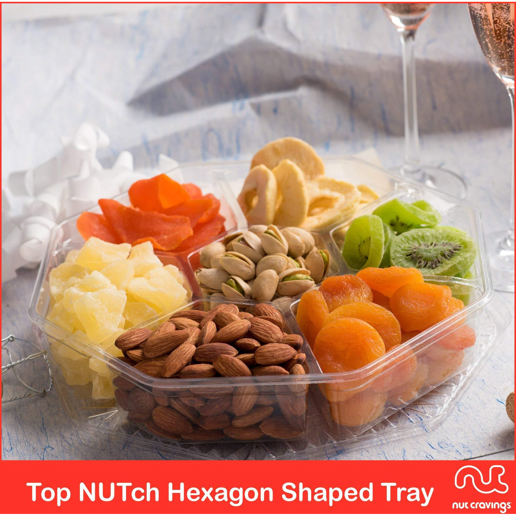 Nut Cravings Gourmet Collection - Rosh Hashana & Shana Tova Dried Fruit & Mixed Nuts Gift Basket In Red Box (7 Assortments, 2 Lb) Arrangement Platter Birthday Care Package, Healthy Kosher