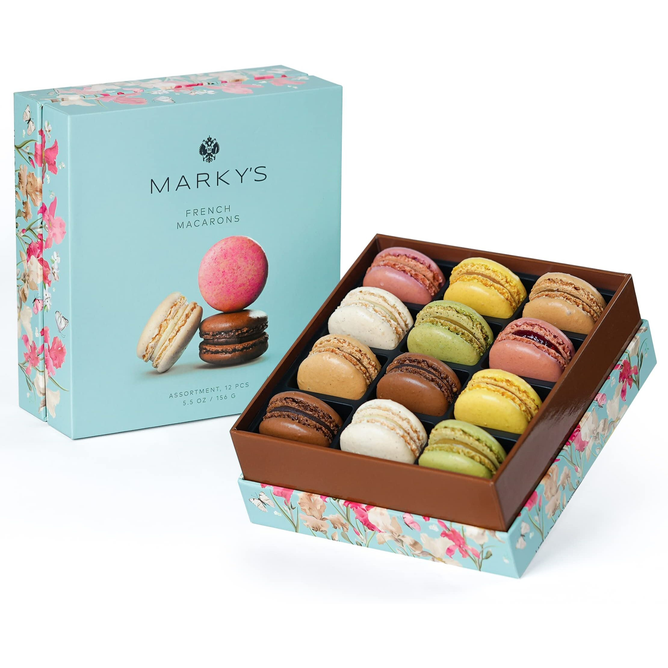 Marky's French Almond Macarons Gift Box - 12 Pcs - Assorted Macaroons Basket Variety Of Flavors Cookies Imported From France