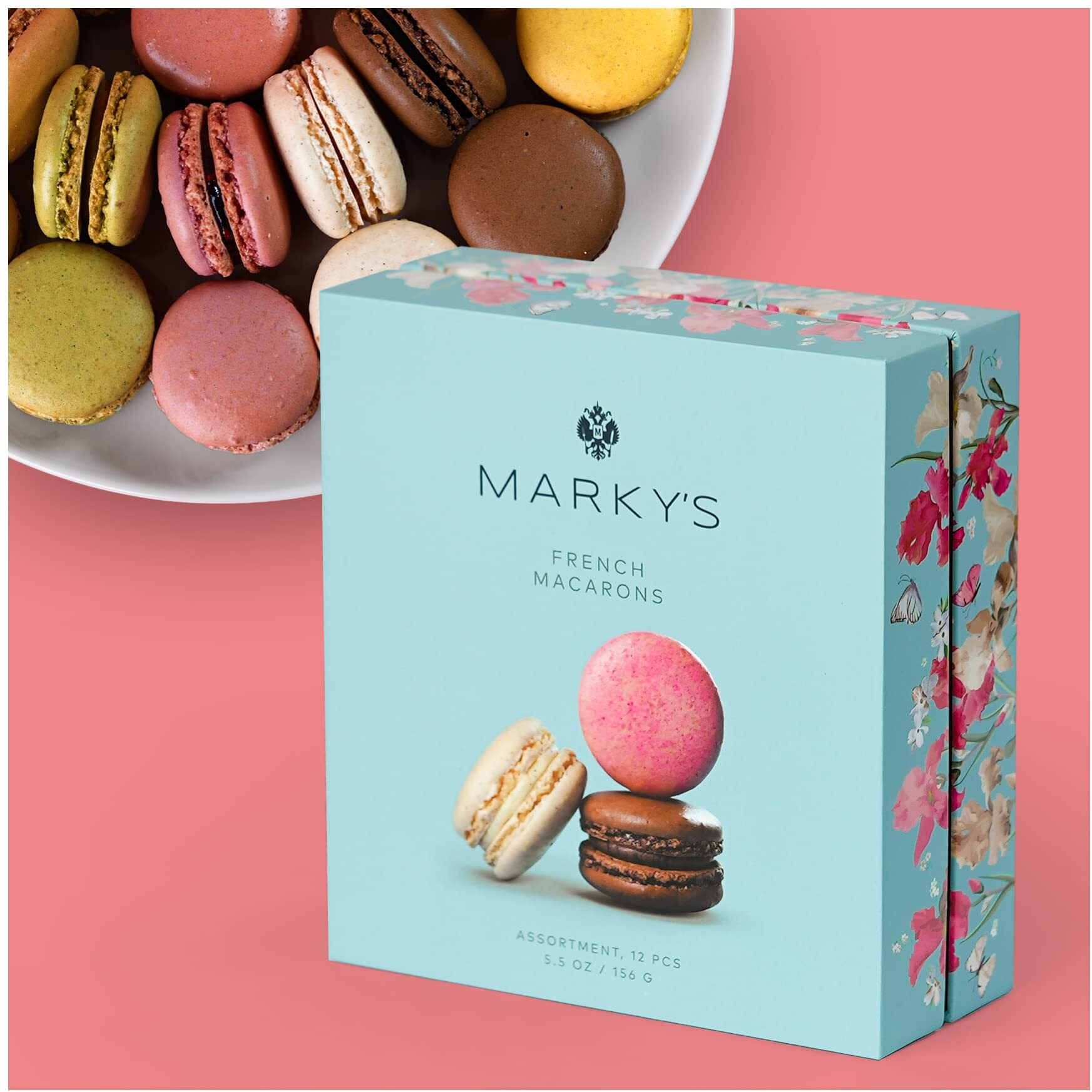 Marky's French Almond Macarons Gift Box - 12 Pcs - Assorted Macaroons Basket Variety Of Flavors Cookies Imported From France