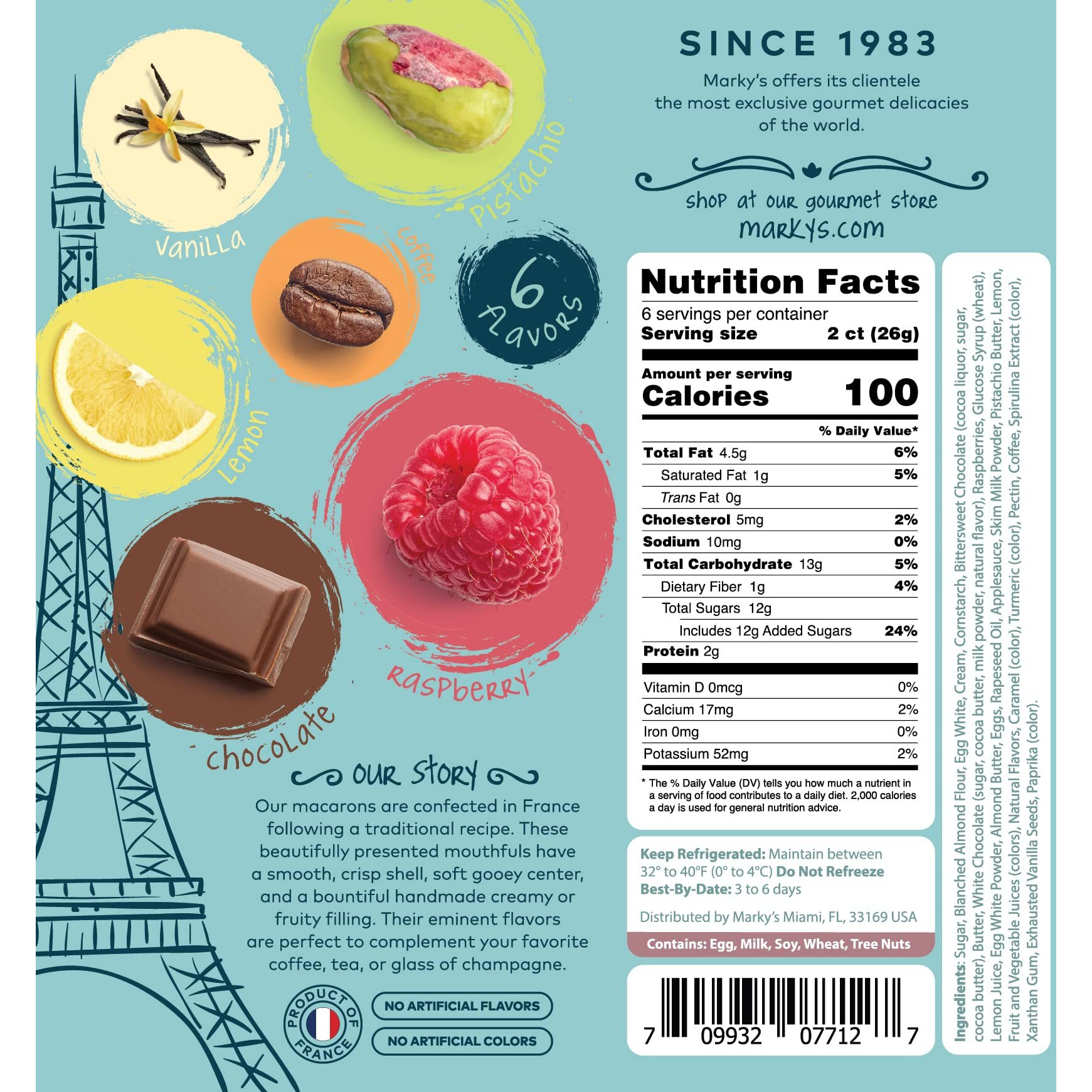 Marky's French Almond Macarons Gift Box - 12 Pcs - Assorted Macaroons Basket Variety Of Flavors Cookies Imported From France