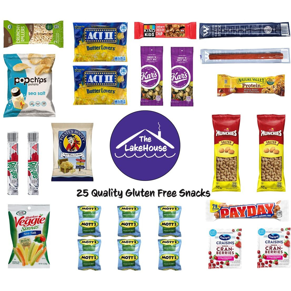 Lakehouse 25 Gluten Free Snacks - Quality Celiac-Friendly Healthy Snacks Variety Pack For Kids Adults - Gluten Free Snack Box - College Care Package Gift Basket - Snack Boxes For Kids