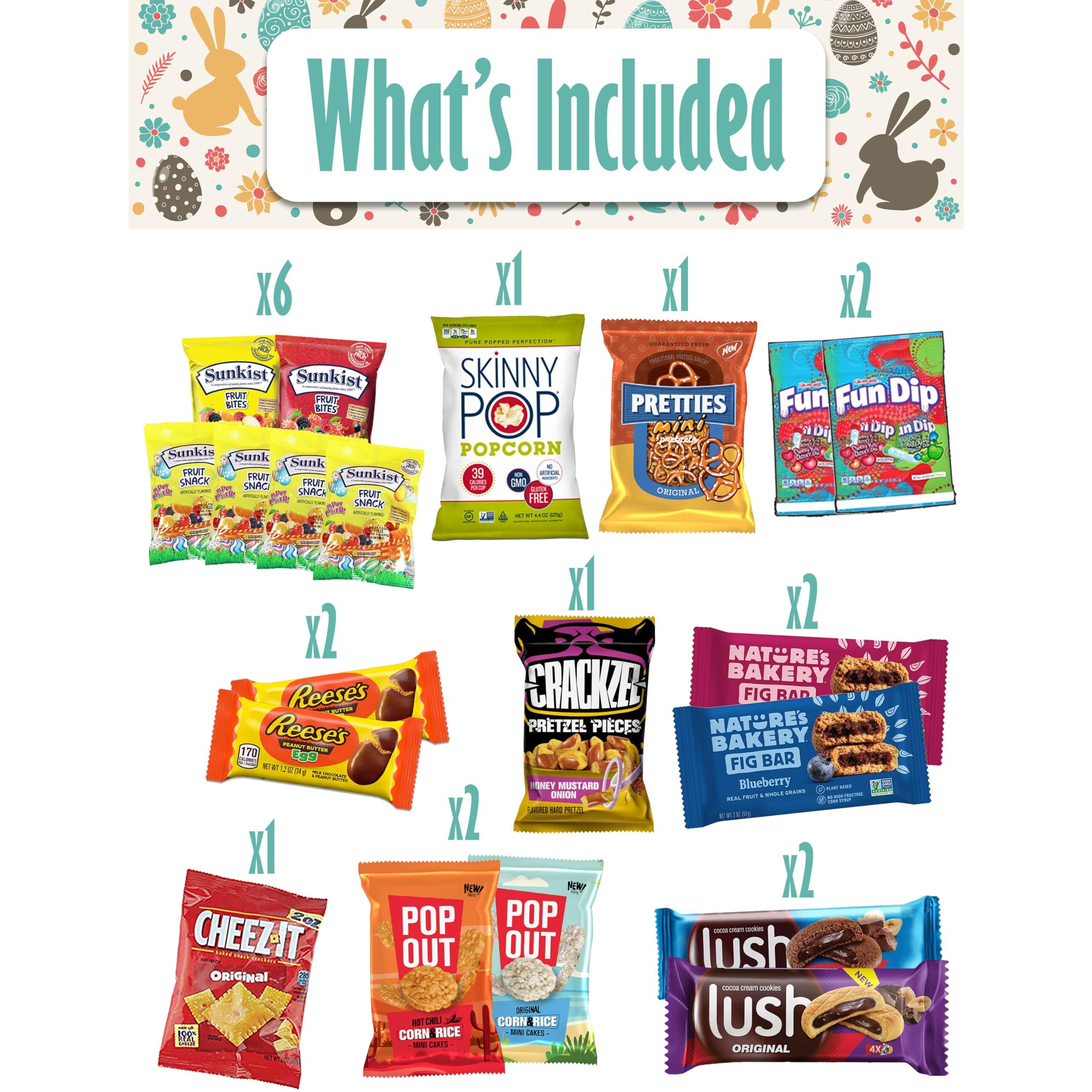 Blue Ribbon, Easter Gift Basket (82 Count) Care Package With Two Plush Bunny Treats Snacks Cookies Candy Toys Gift Box For Kids Friends Children Family Boys Girls