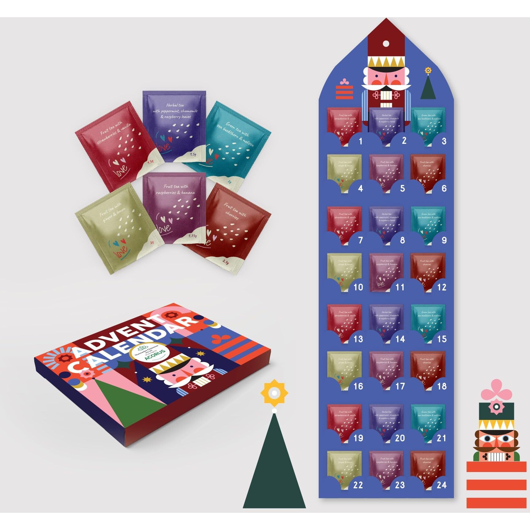 Tea Advent Calendar 2024 Nutcracker By Acorus- 6 Christmasy Flavors - 24 Tea Bags For The Christmas Countdown - Gift Idea For Christmas - Limited Edition