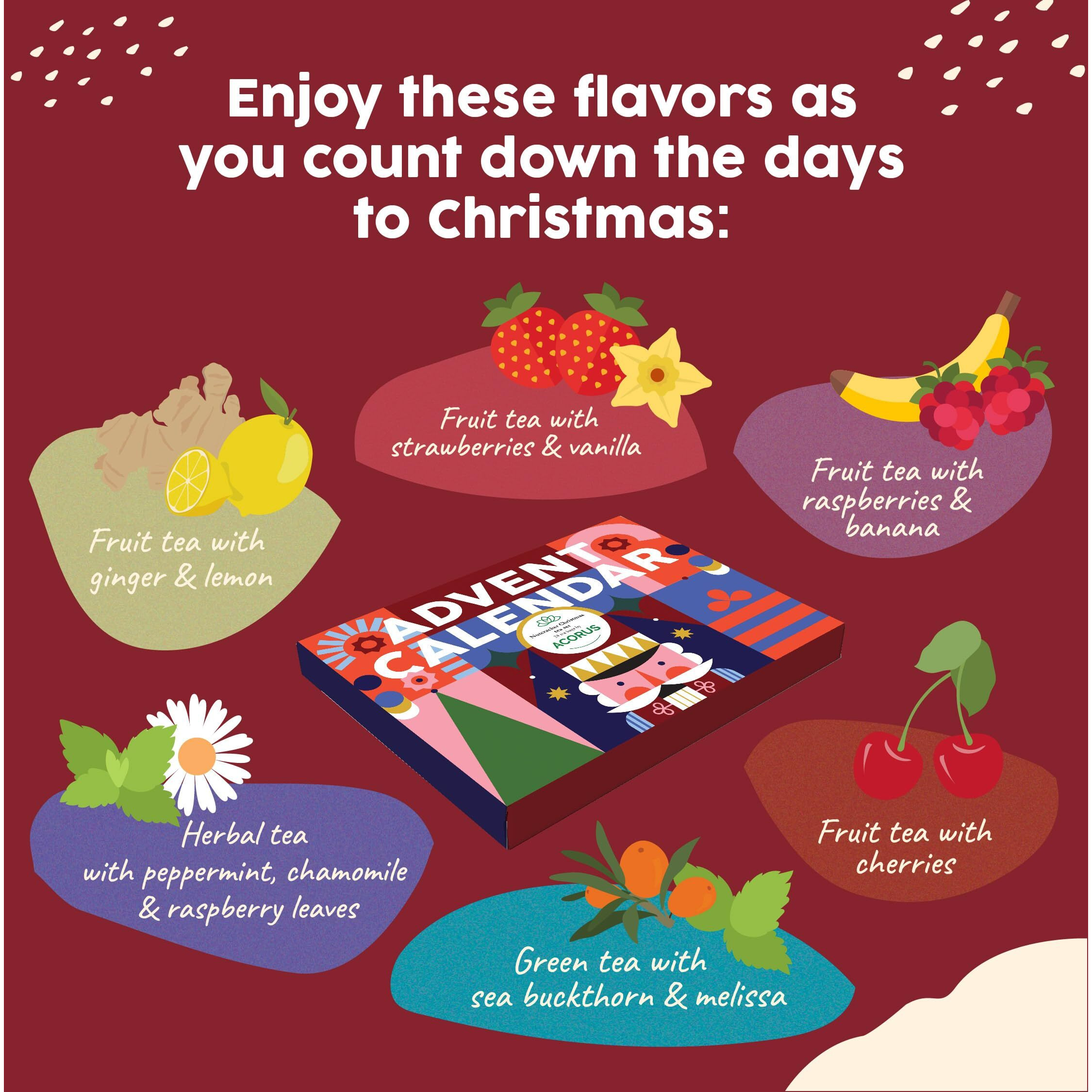 Tea Advent Calendar 2024 Nutcracker By Acorus- 6 Christmasy Flavors - 24 Tea Bags For The Christmas Countdown - Gift Idea For Christmas - Limited Edition