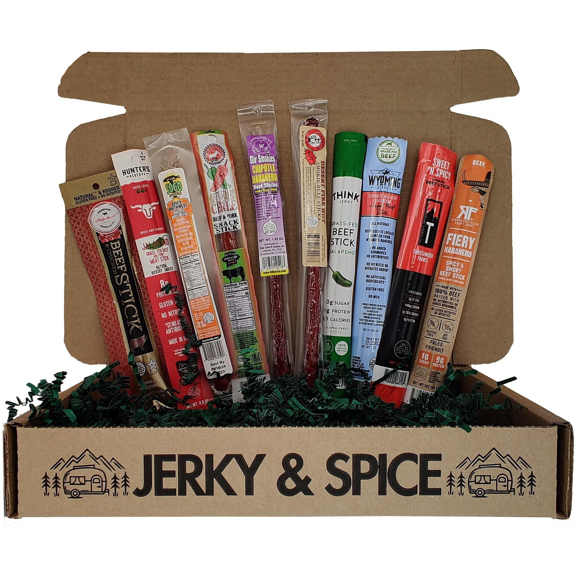 Spicy Meat Sticks Variety Pack (10 Count), Beef Stick Gift Box, Spicy Beef Jerky Gifts For Men, Hot Beef Jerky Gift Basket, Chili Stick High Protein Snacks, Assorted Spicy Beef Sticks