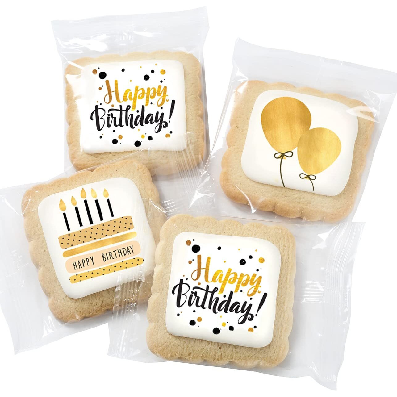 Happy Birthday Cookies 6 Pack Gift Basket Gold For Men Women Kids | Gourmet Decorated Sugar Cookie Gift Box | Individually Wrapped Nut-Free