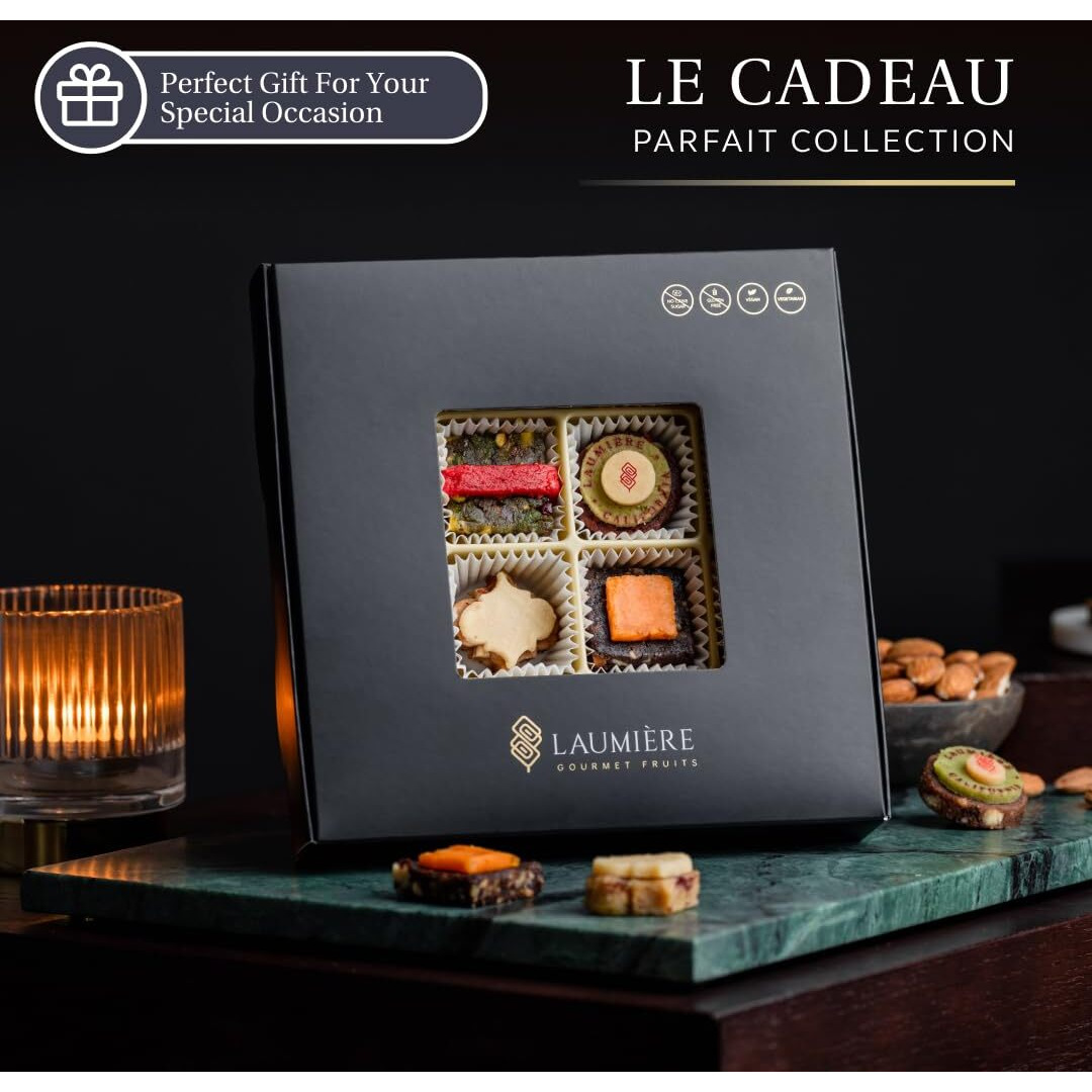 Laumiere Gourmet Fruits - Le Cadeau Parfait Collection Square (16 Pcs) - Gift Dried Fruits And Nuts Basket - Gluten Free - No Added Cane Sugar