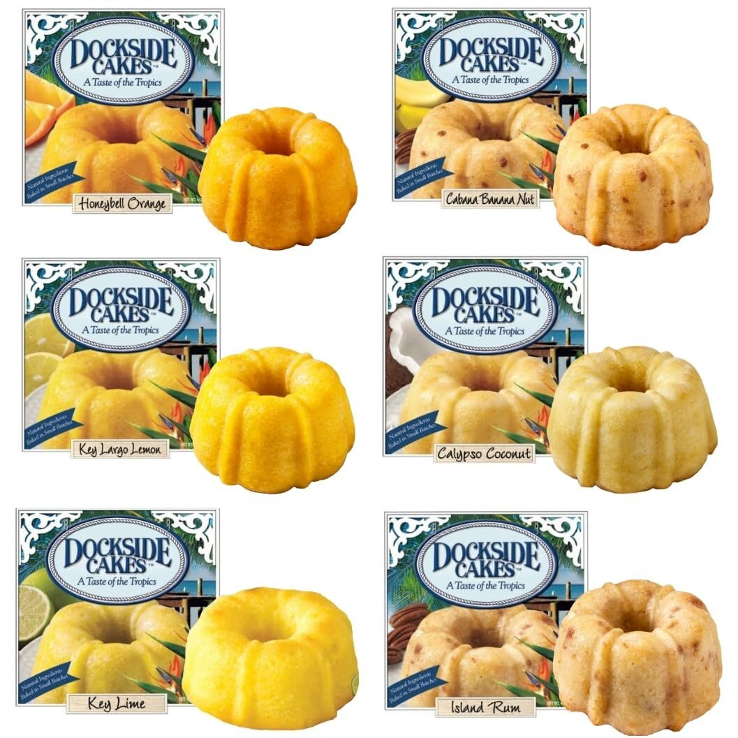 Dockside Market Tropical Mini Sampler Cakes - All Natural- Fruit Cakes Combo Perfect For Birthday, Gift Basket, Parties Or Holidays - Pack Of 6 (4 Oz Each)